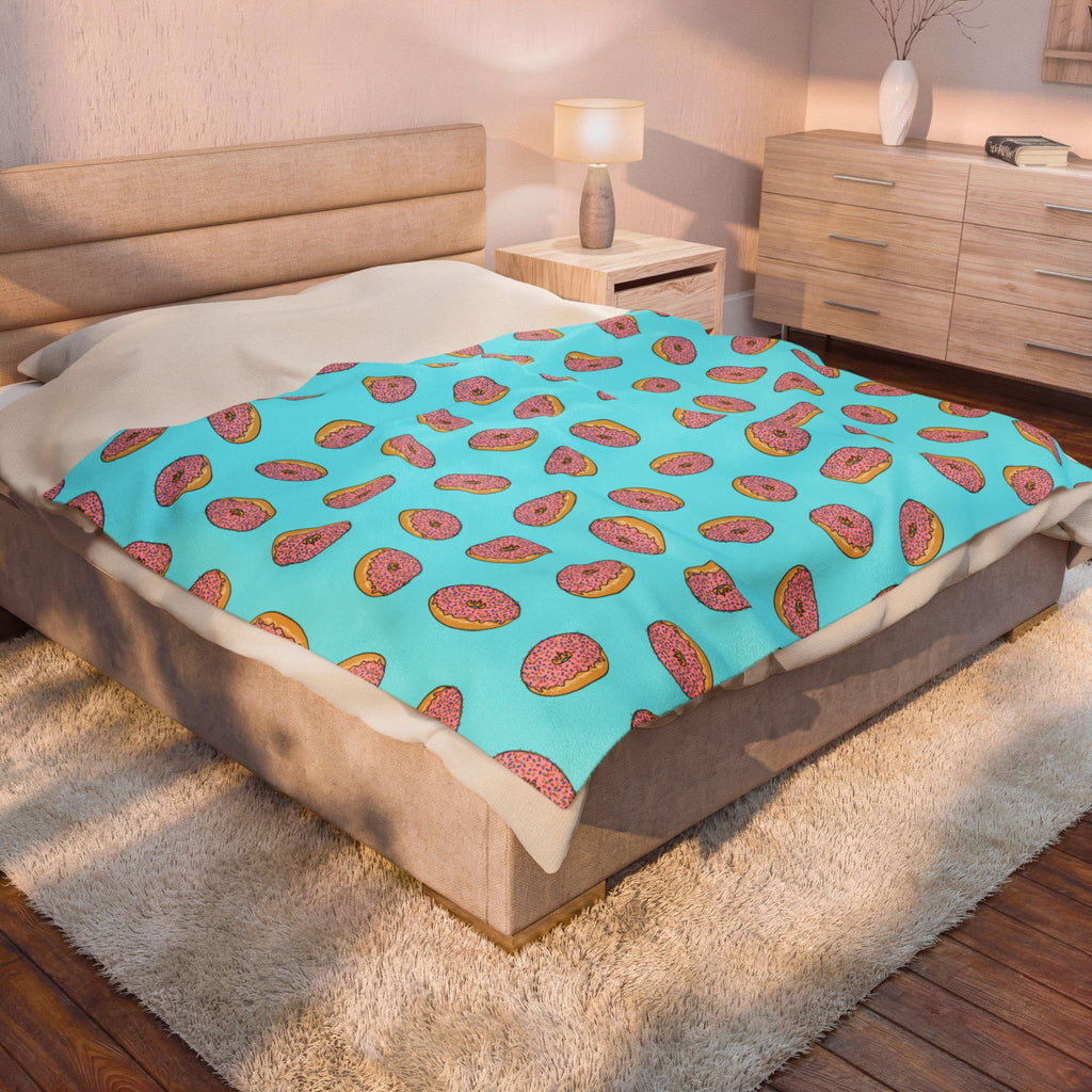 Pink Donut Pattern Velveteen Plush Blanket | Blue Sprinkle Bakery Throw