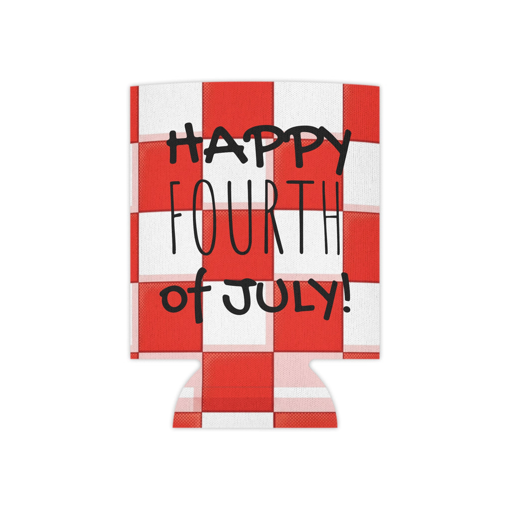 Fourth of July Picnic Can Cooler – "Happy Fourth of July" Beer Can Coozie with Burgers & Hot Dogs