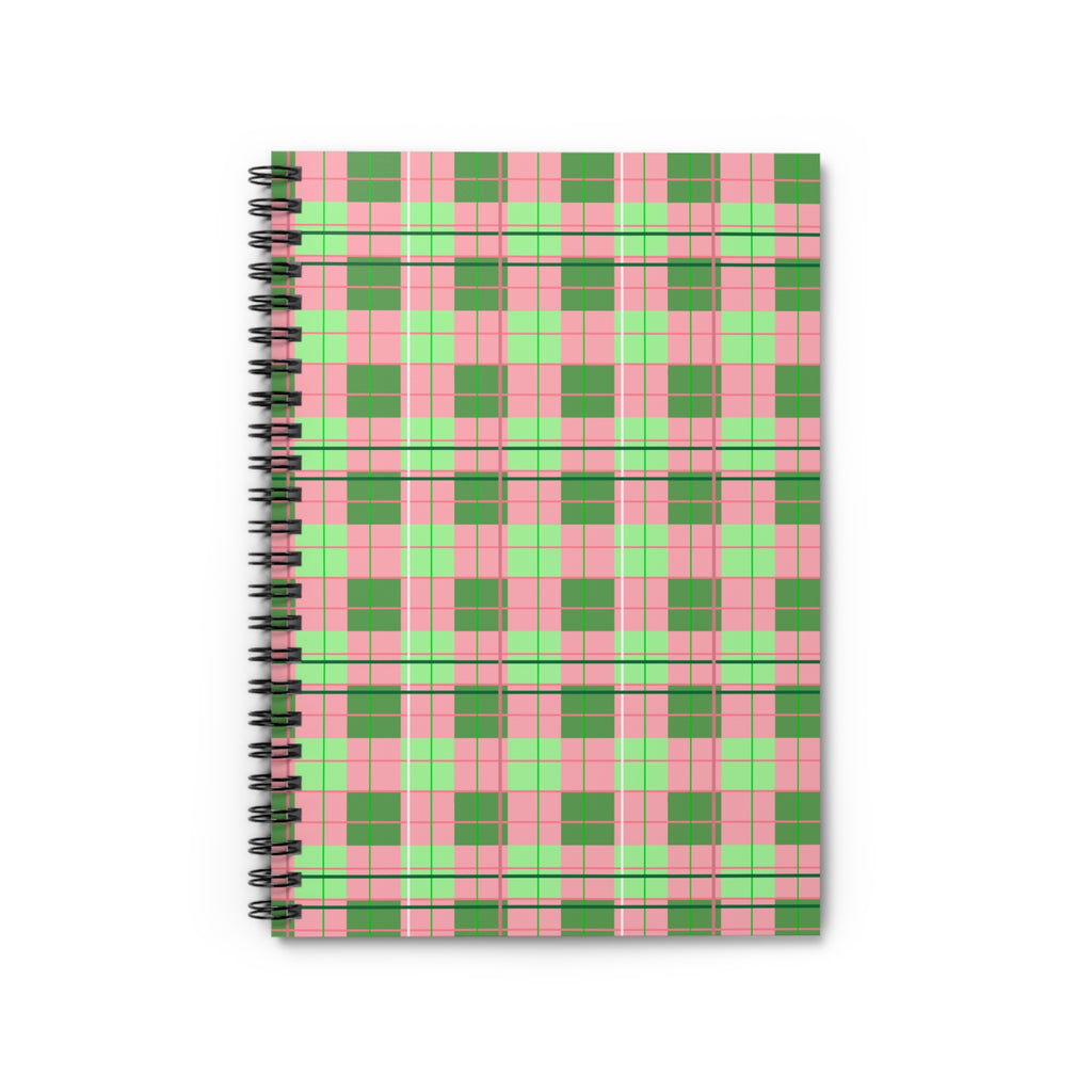 Pink & Green Plaid Spiral Notebook — Ruled Journal for School, Notes & Gifts