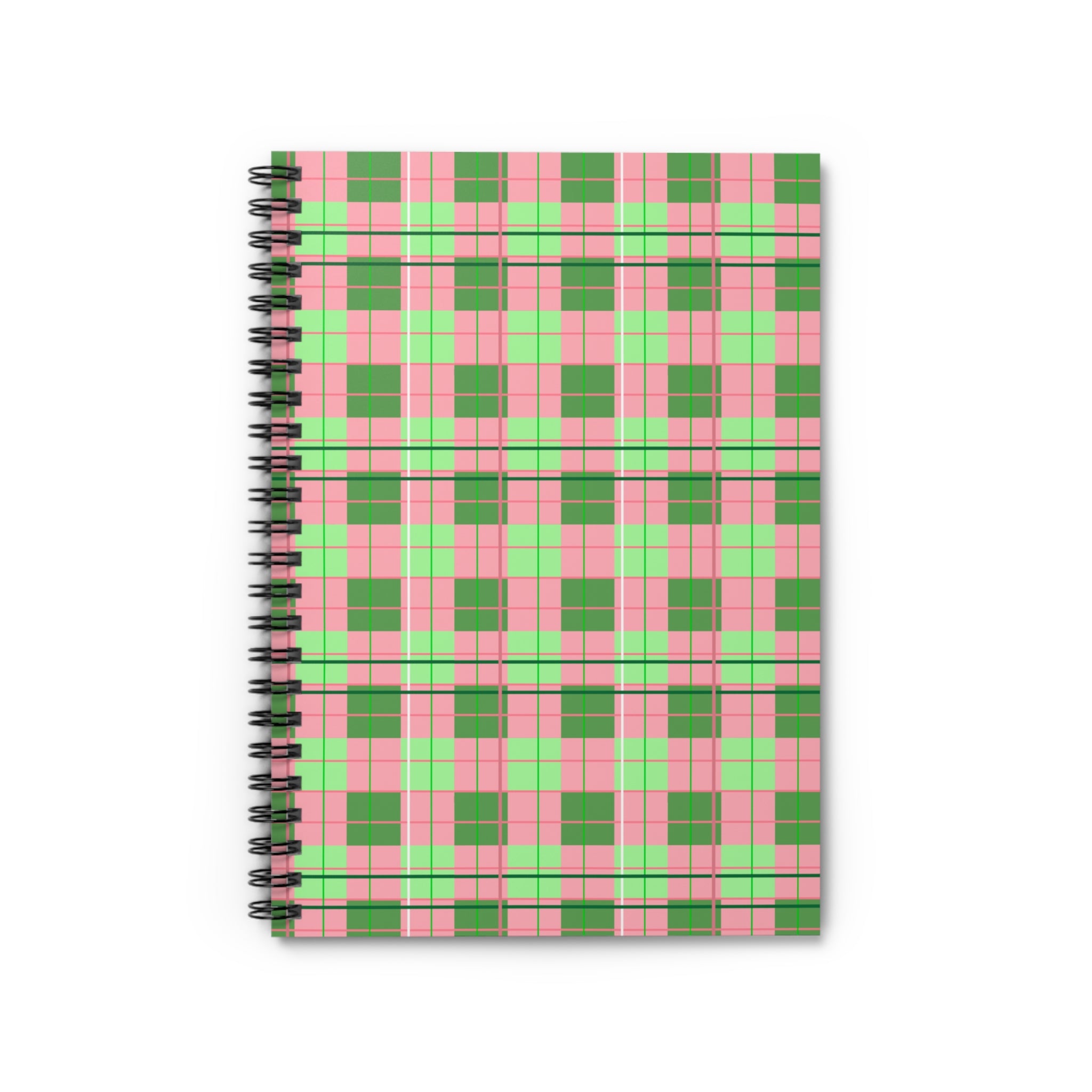 Pink & Green Plaid Spiral Notebook — Ruled Journal for School, Notes & Gifts
