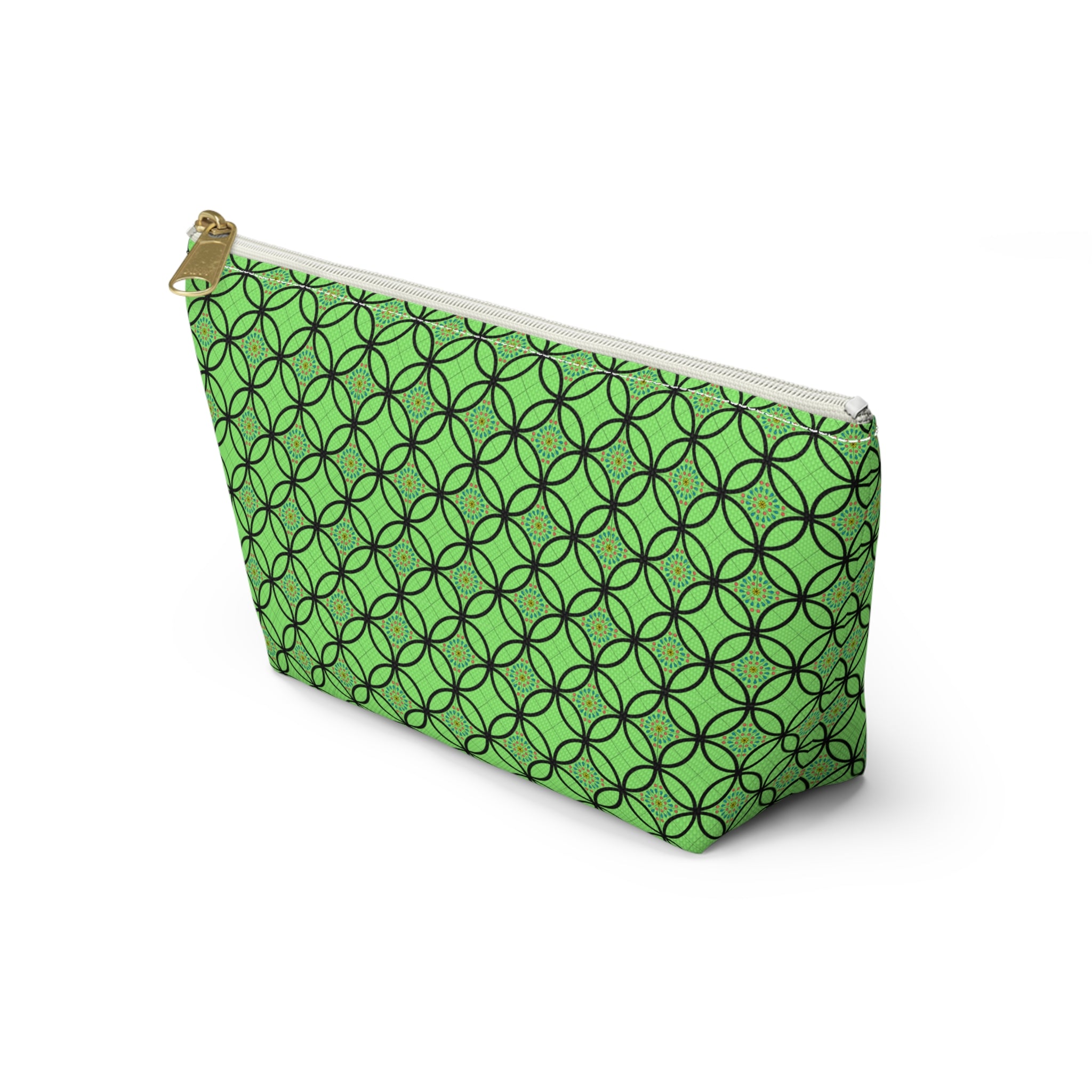 Green Geometric Accessory Pouch — T‑Bottom Makeup Bag