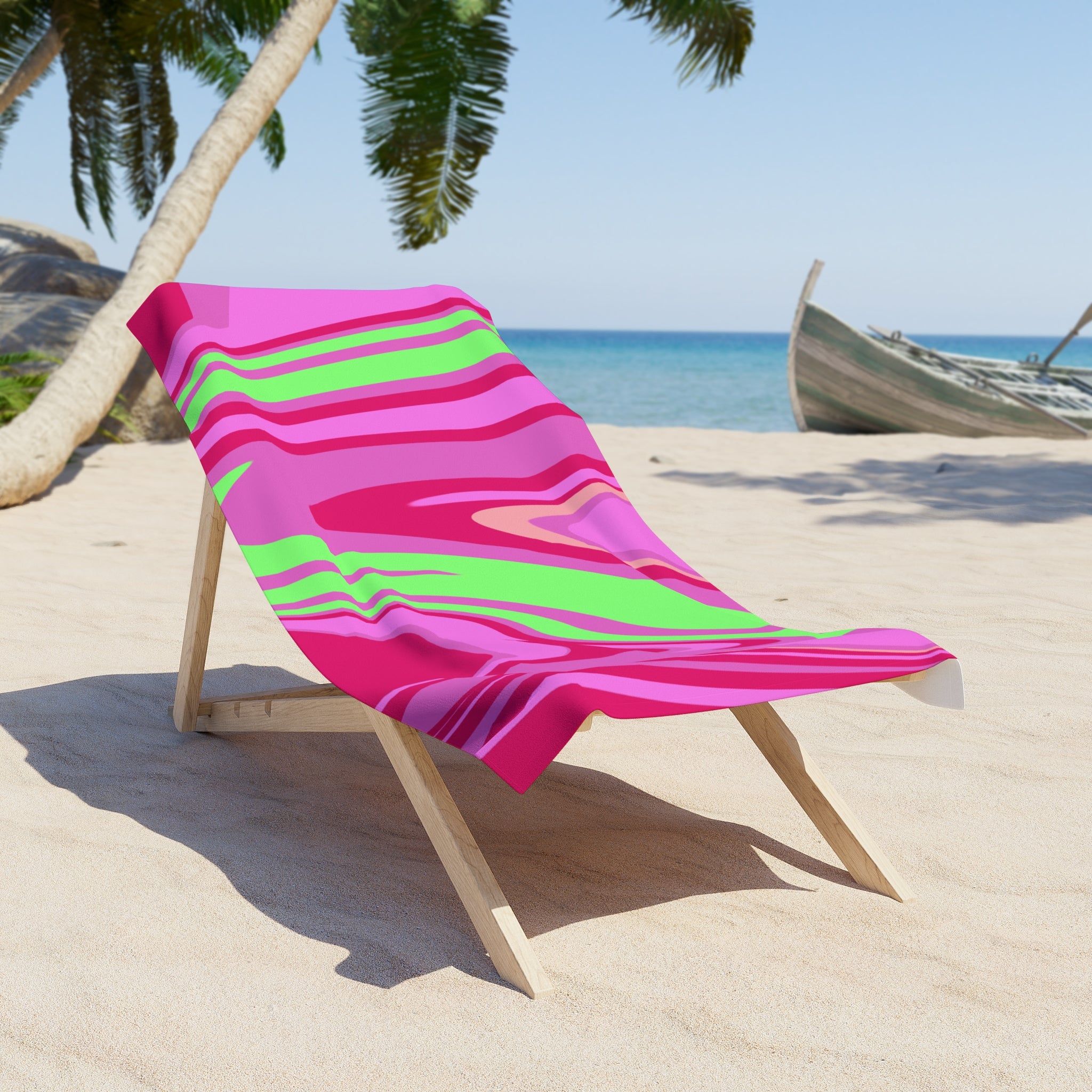 Beach Towel — Retro Pink & Lime Swirl Pattern