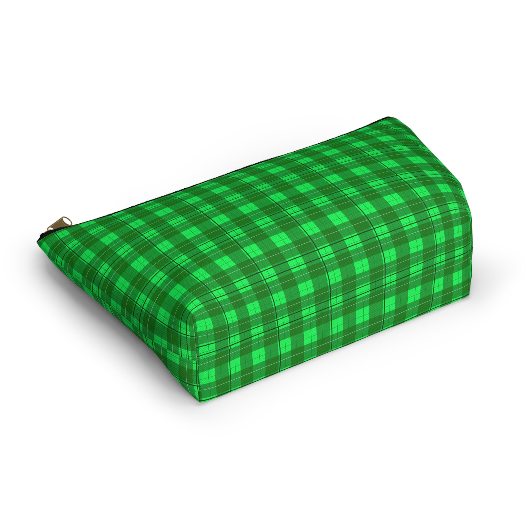 Green Plaid Accessory Pouch — T‑Bottom Travel Cosmetic Bag
