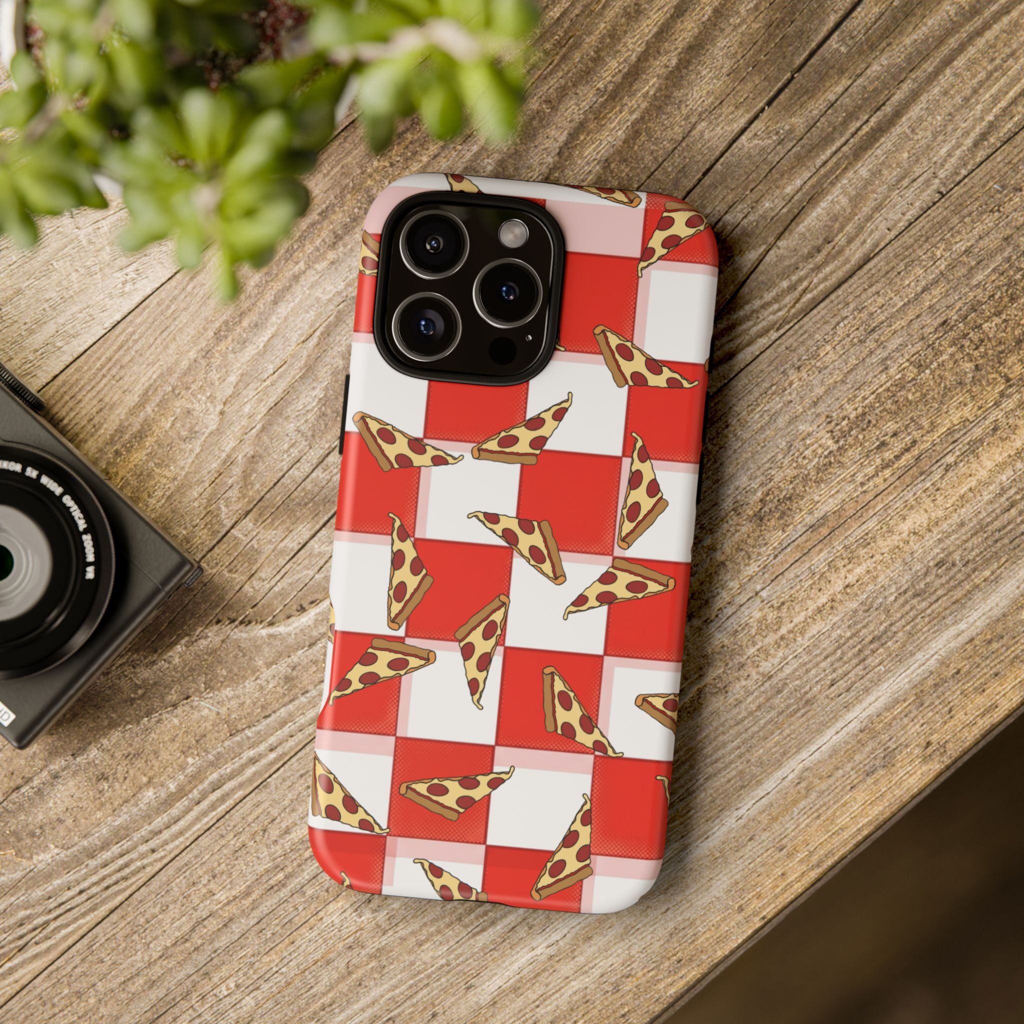 Pizza Pattern Phone Case — Red Picnic Table Pepperoni Design