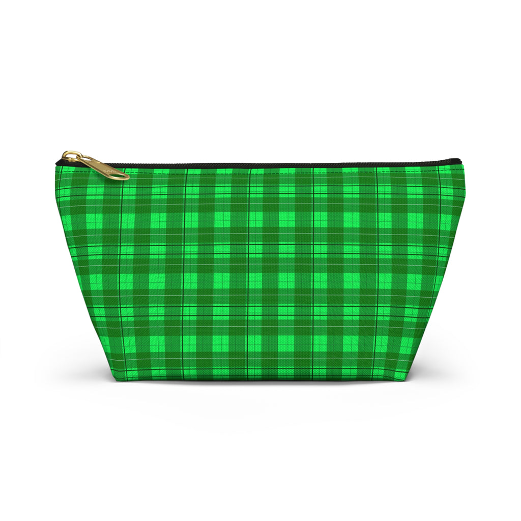 Green Plaid Accessory Pouch — T‑Bottom Travel Cosmetic Bag