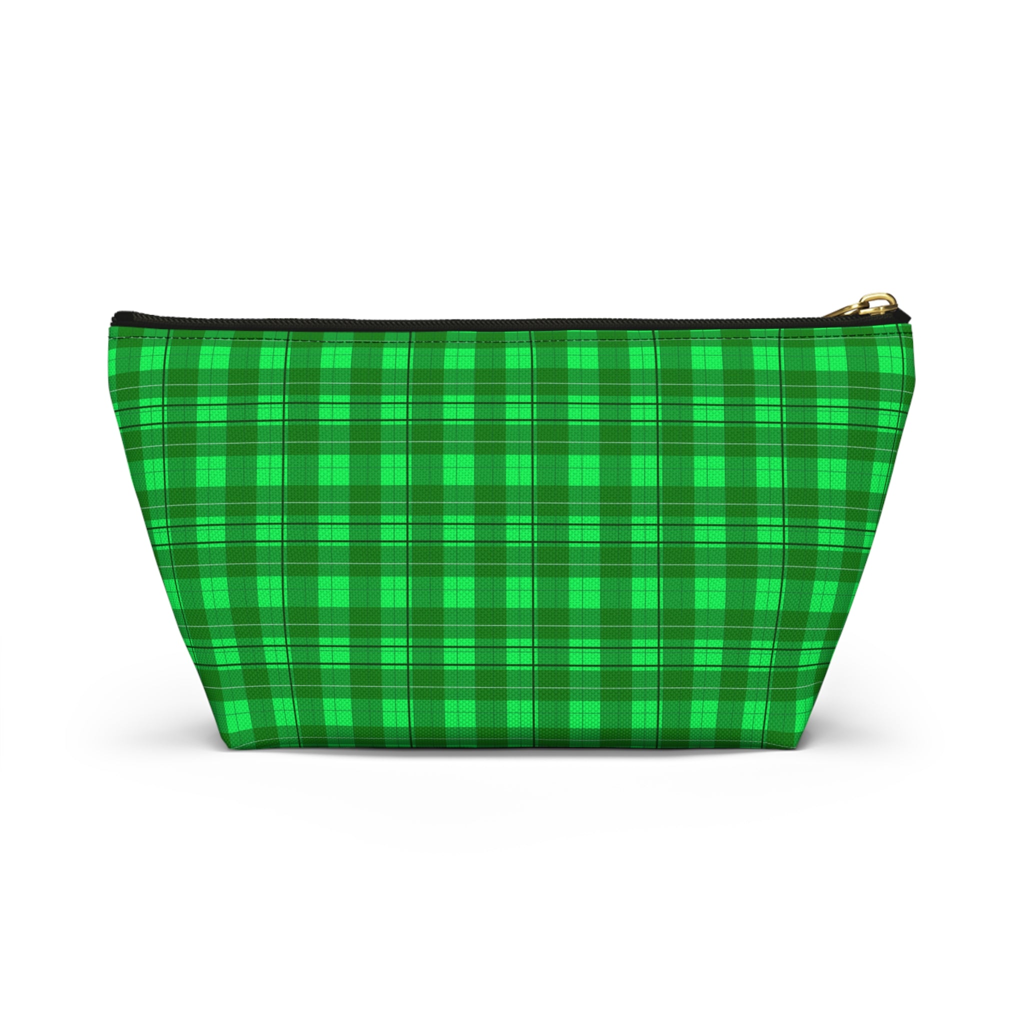 Green Plaid Accessory Pouch — T‑Bottom Travel Cosmetic Bag