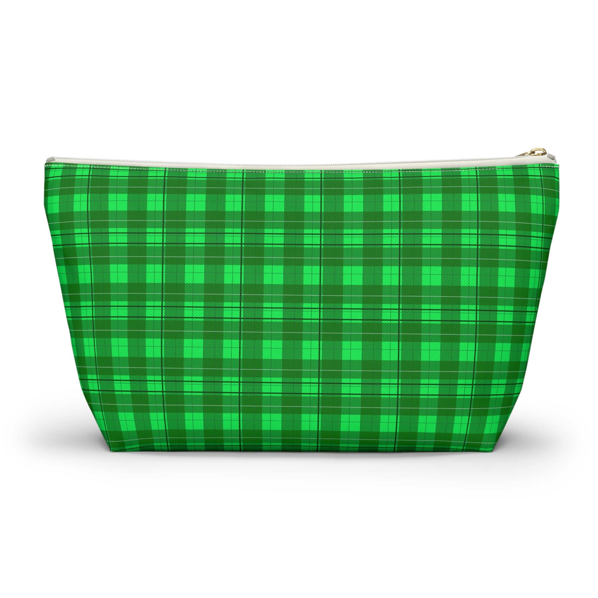 Green Plaid Accessory Pouch — T‑Bottom Travel Cosmetic Bag
