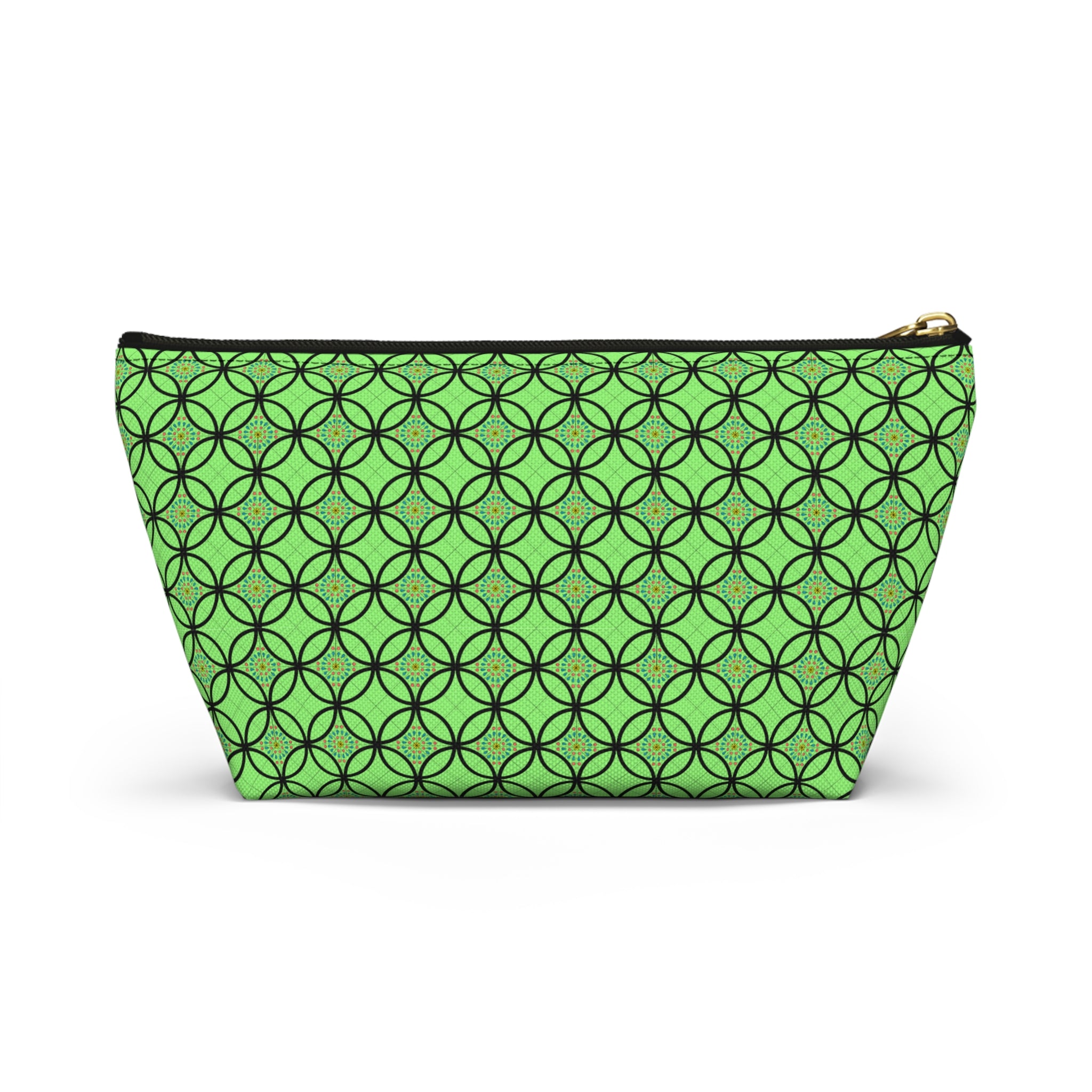 Green Geometric Accessory Pouch — T‑Bottom Makeup Bag