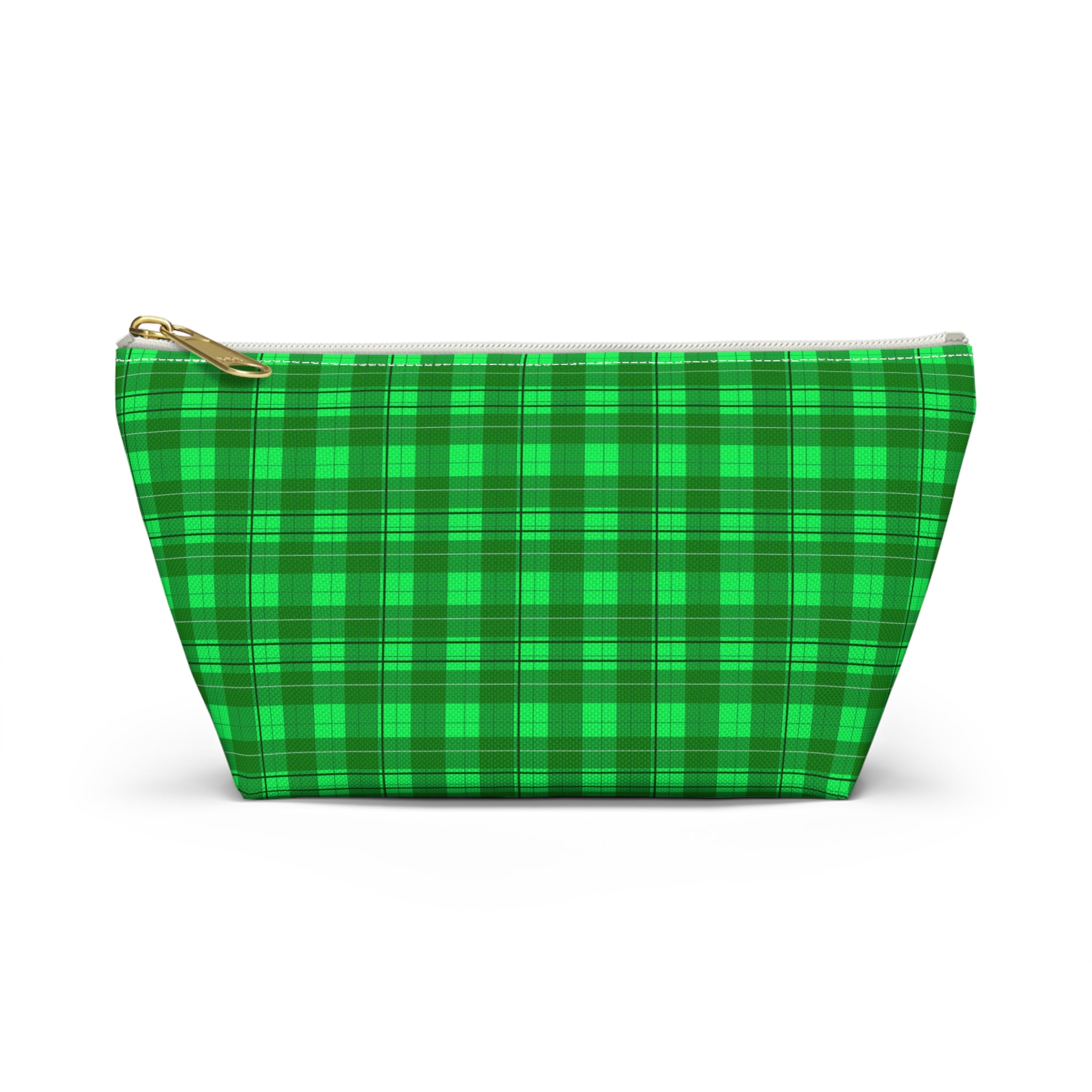 Green Plaid Accessory Pouch — T‑Bottom Travel Cosmetic Bag
