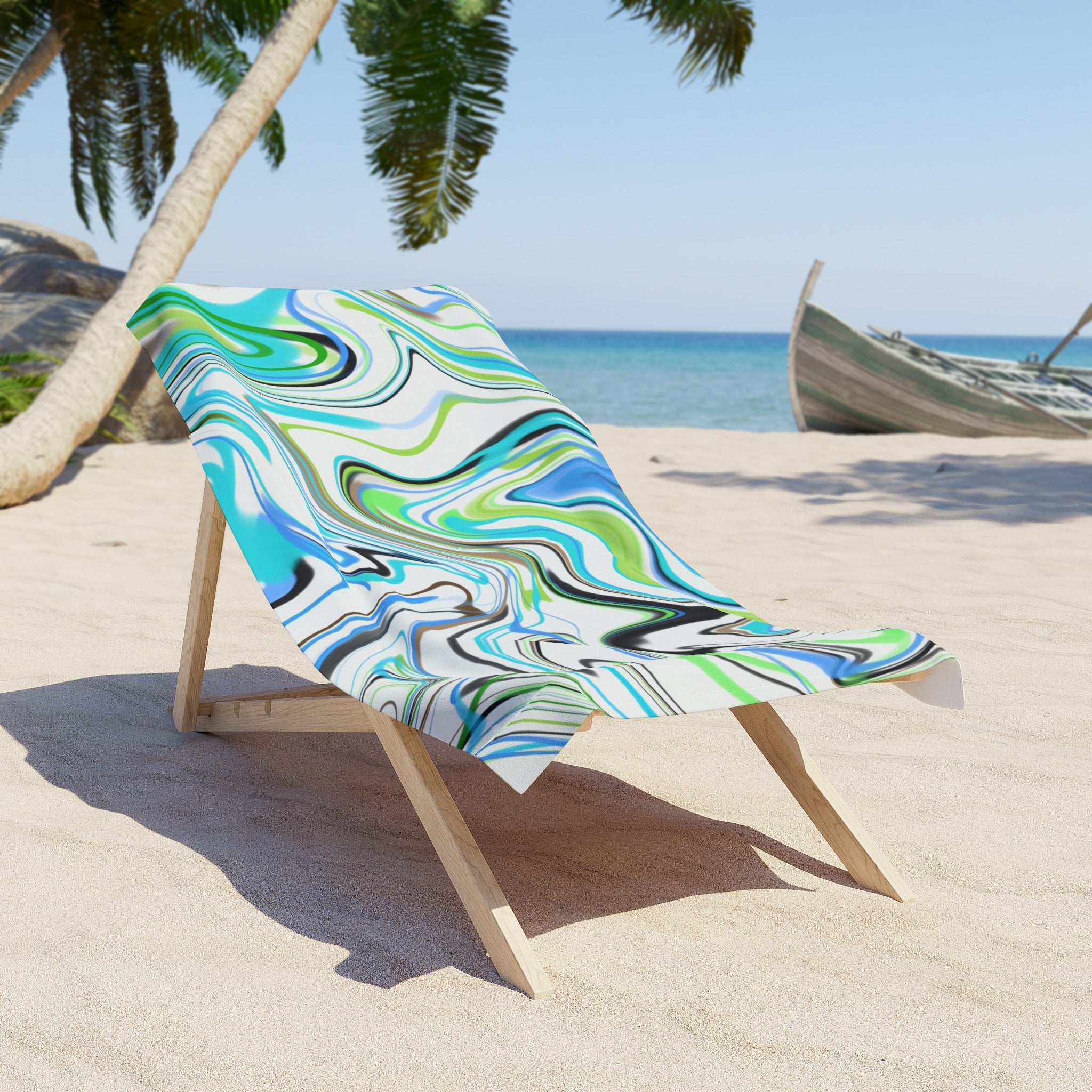 Marbled Aqua Swirl Beach Towel — Vibrant Blue & Green Abstract Print