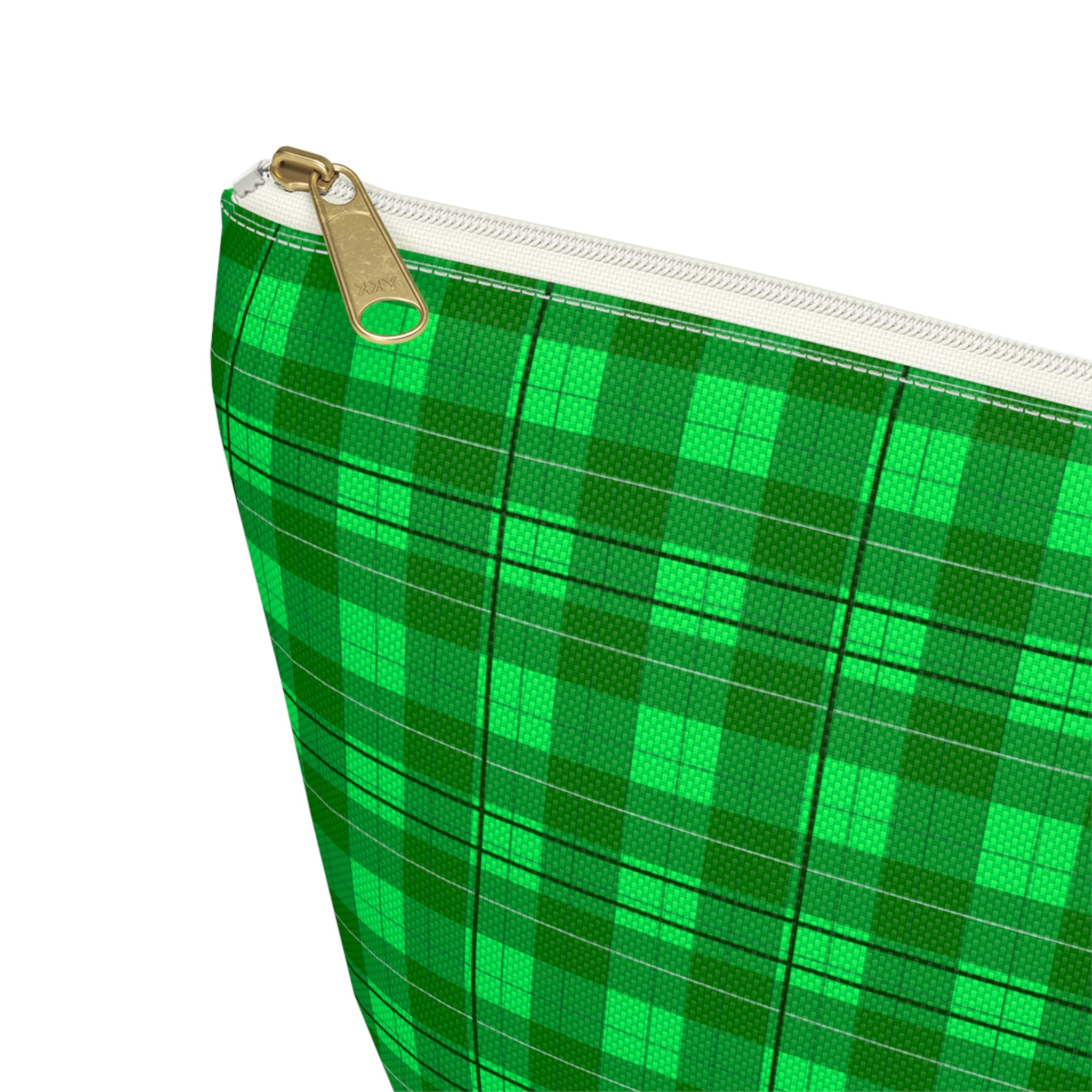 Green Plaid Accessory Pouch — T‑Bottom Travel Cosmetic Bag