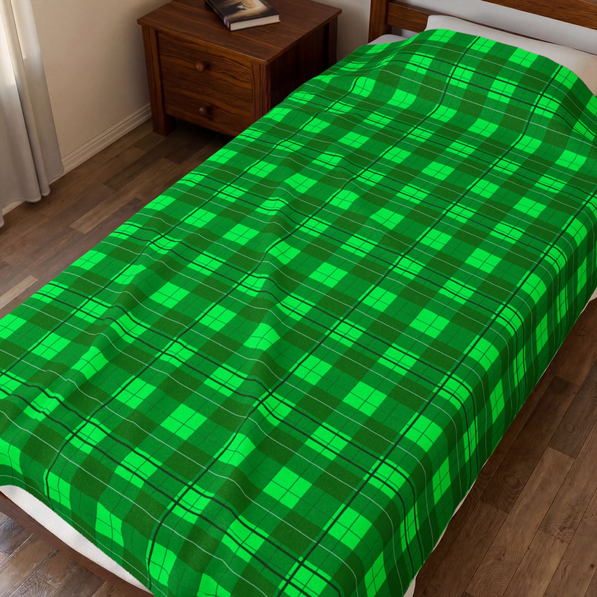 Green Buffalo Plaid Velveteen Plush Blanket