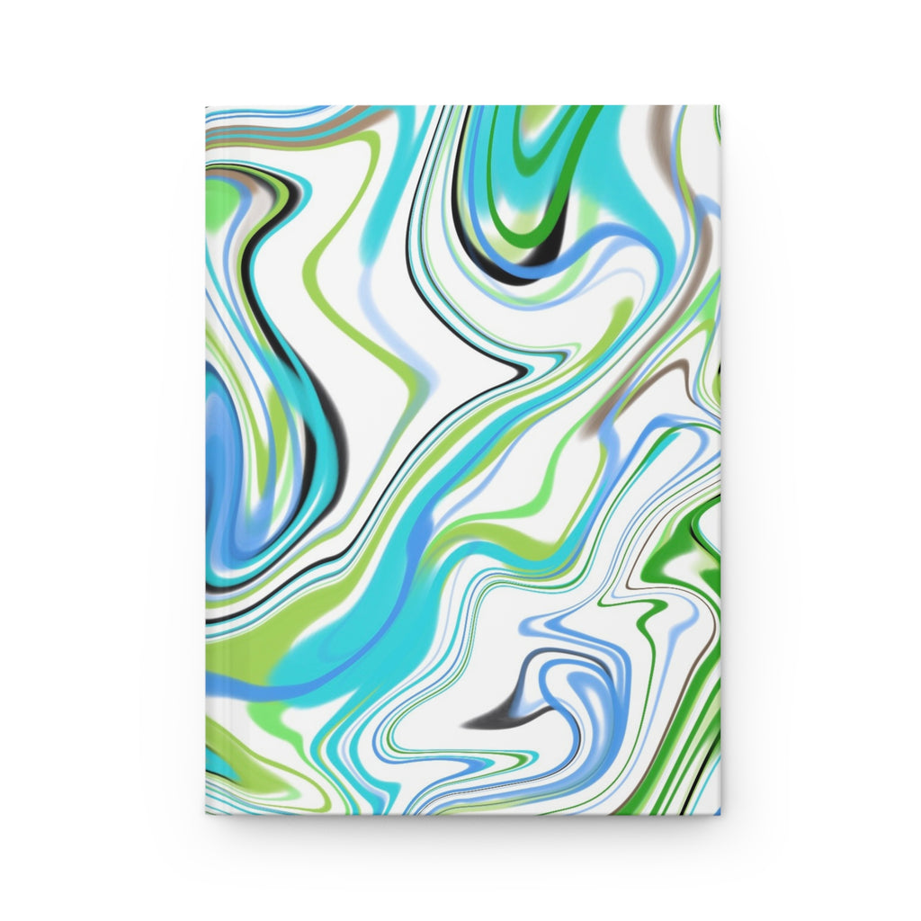 Marbled Aqua & Lime Hardcover Journal — Abstract Swirl Notebook