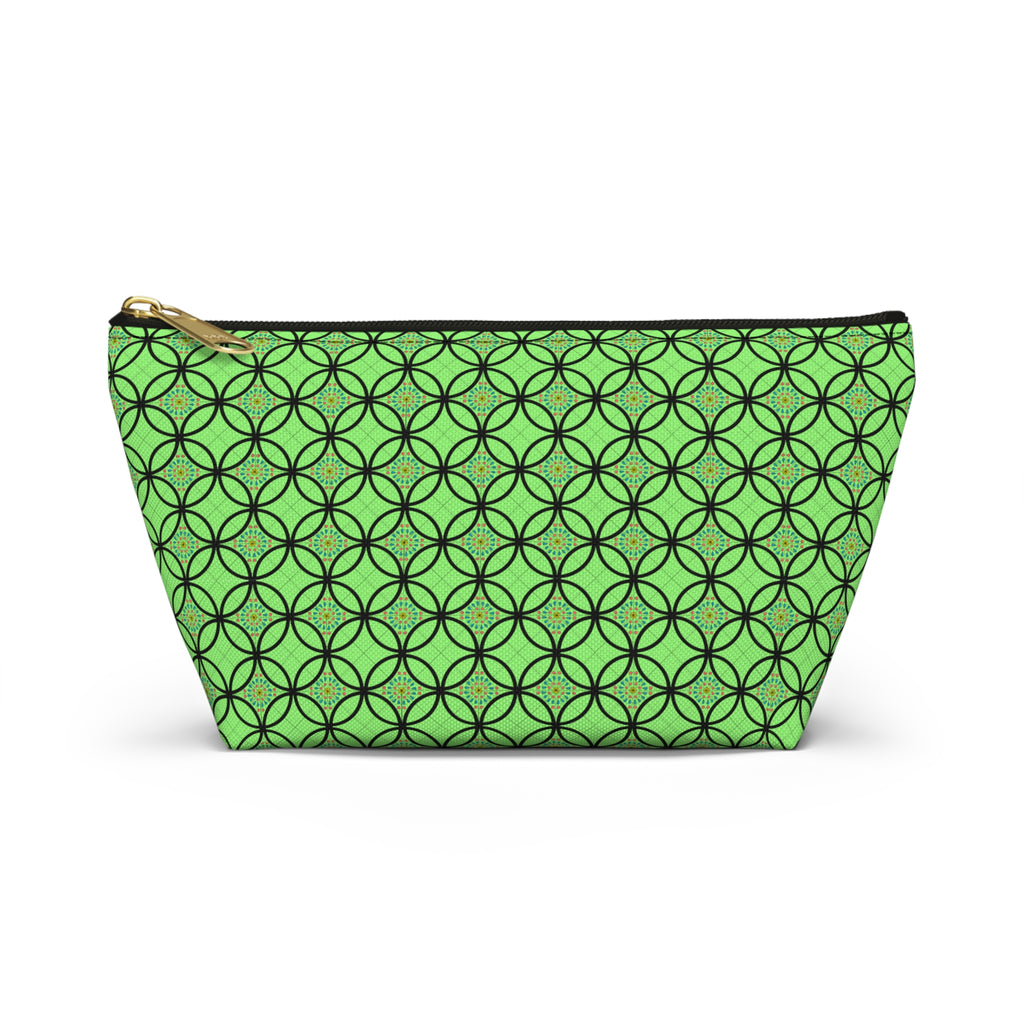 Green Geometric Accessory Pouch — T‑Bottom Makeup Bag