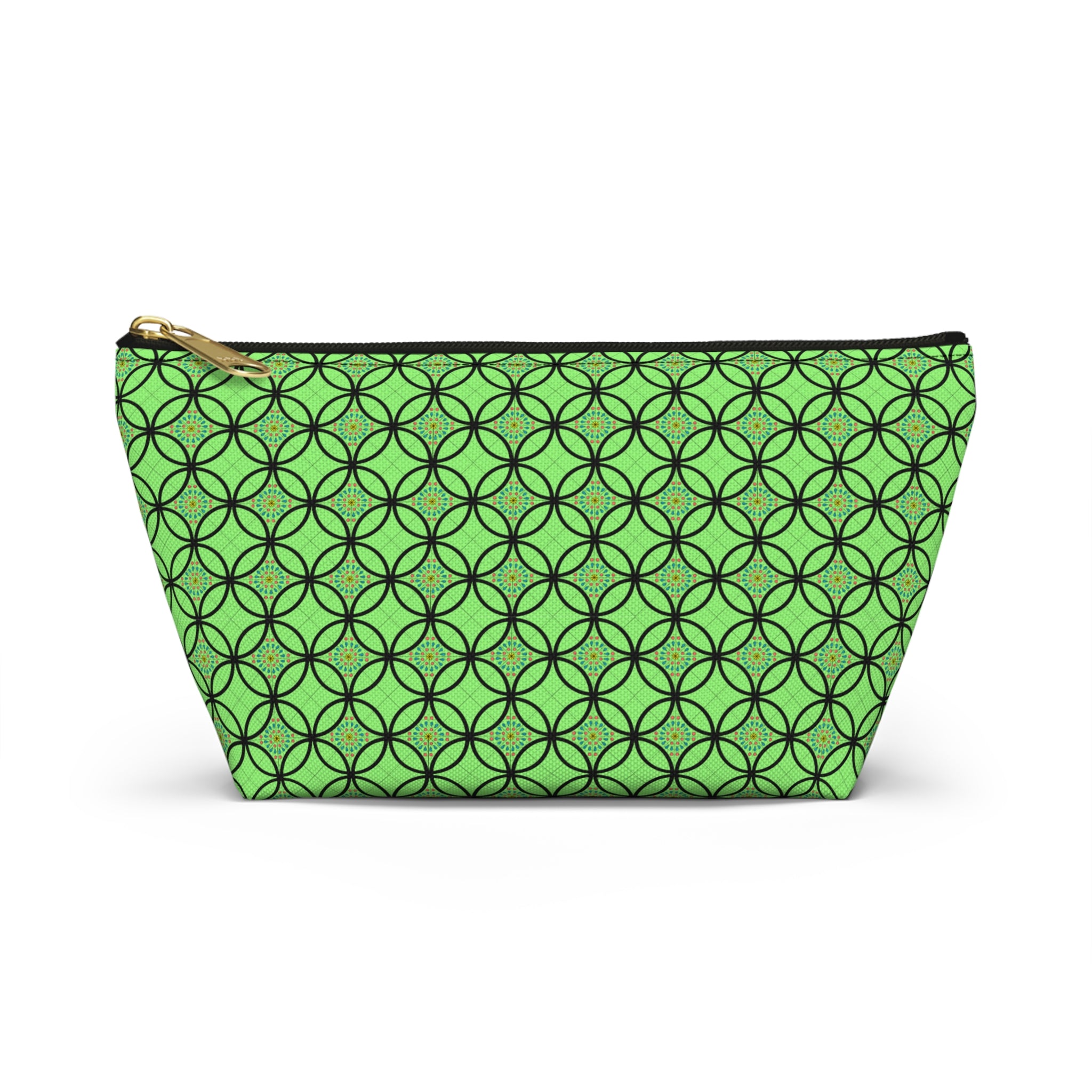 Green Geometric Accessory Pouch — T‑Bottom Makeup Bag