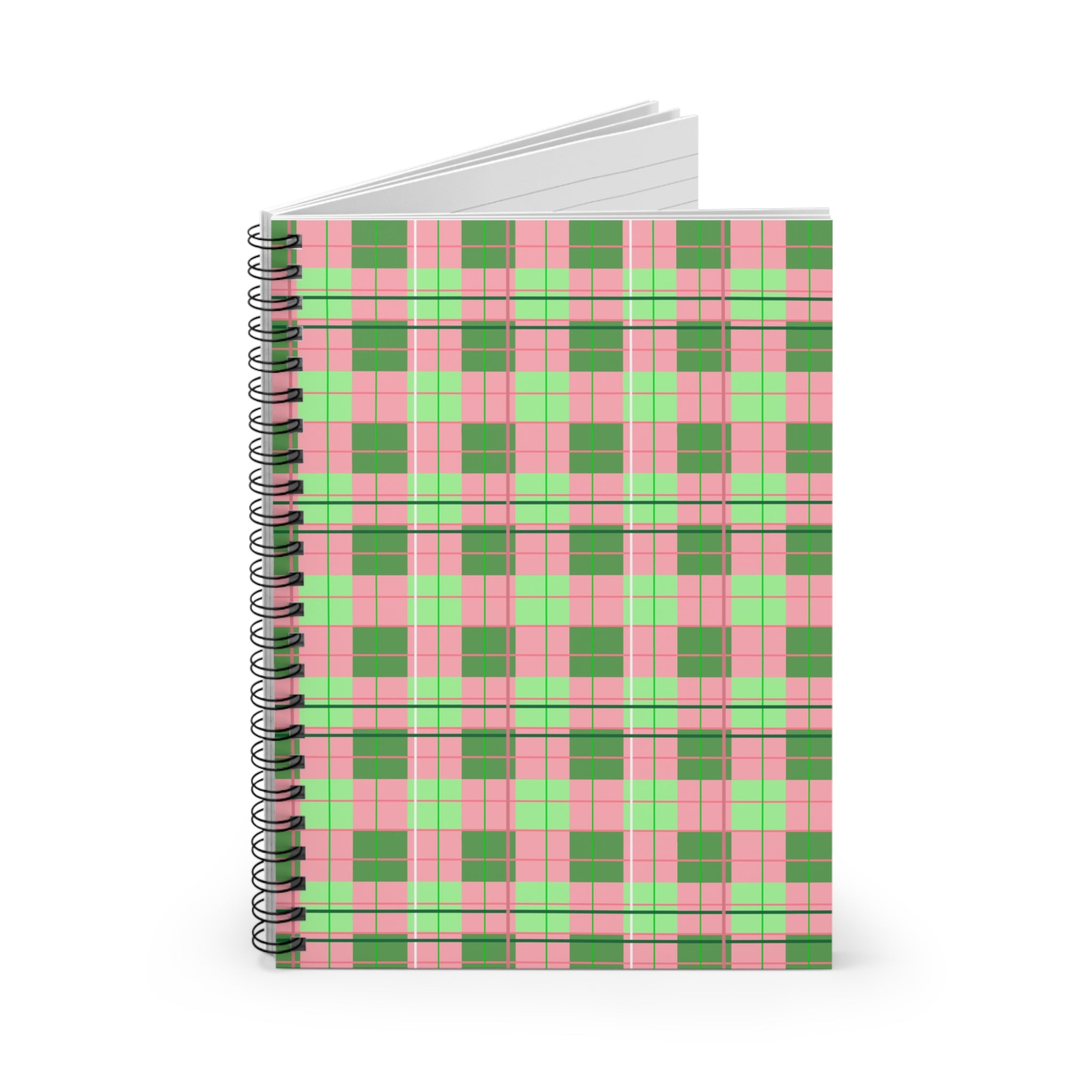 Pink & Green Plaid Spiral Notebook — Ruled Journal for School, Notes & Gifts