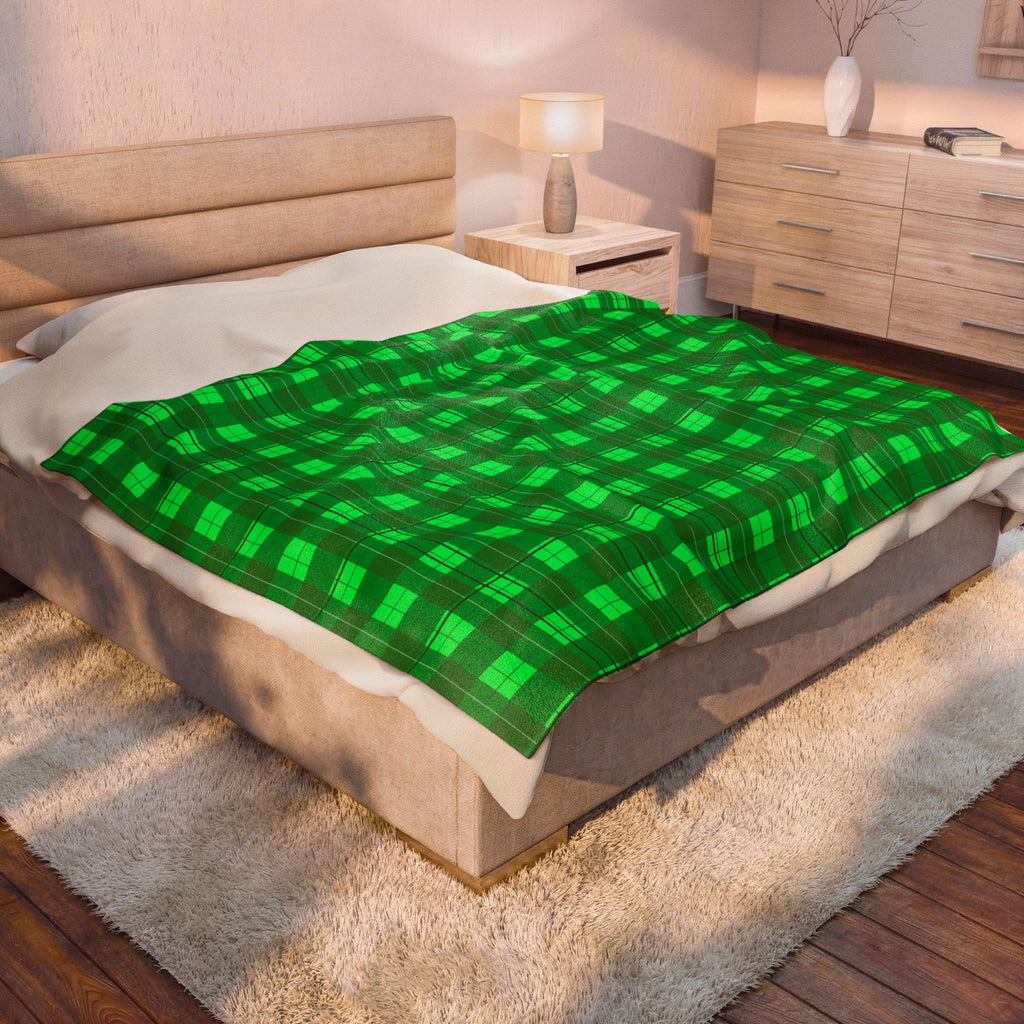 Green Buffalo Plaid Velveteen Plush Blanket
