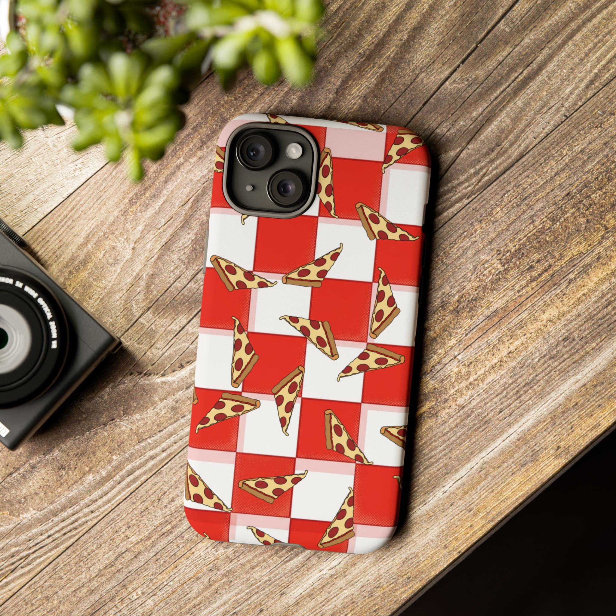 Pizza Pattern Phone Case — Red Picnic Table Pepperoni Design