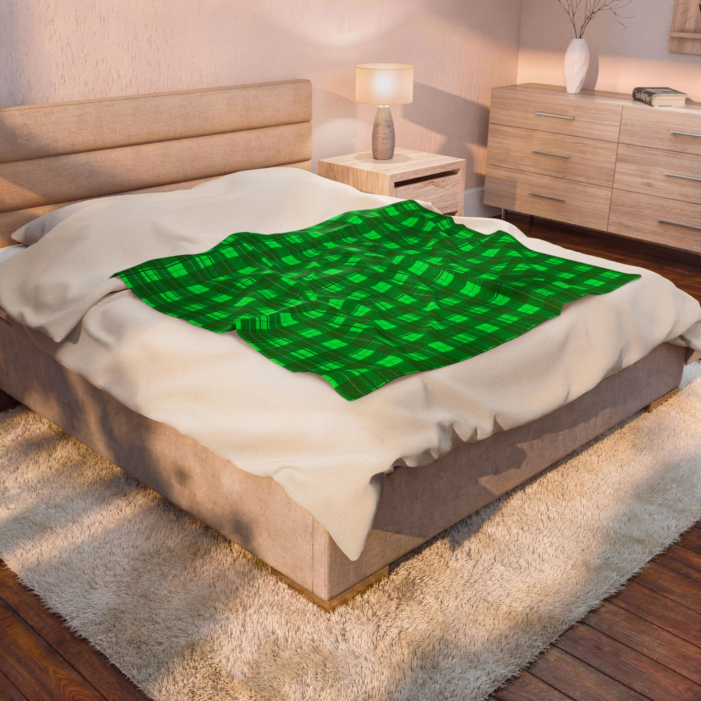 Green Buffalo Plaid Velveteen Plush Blanket