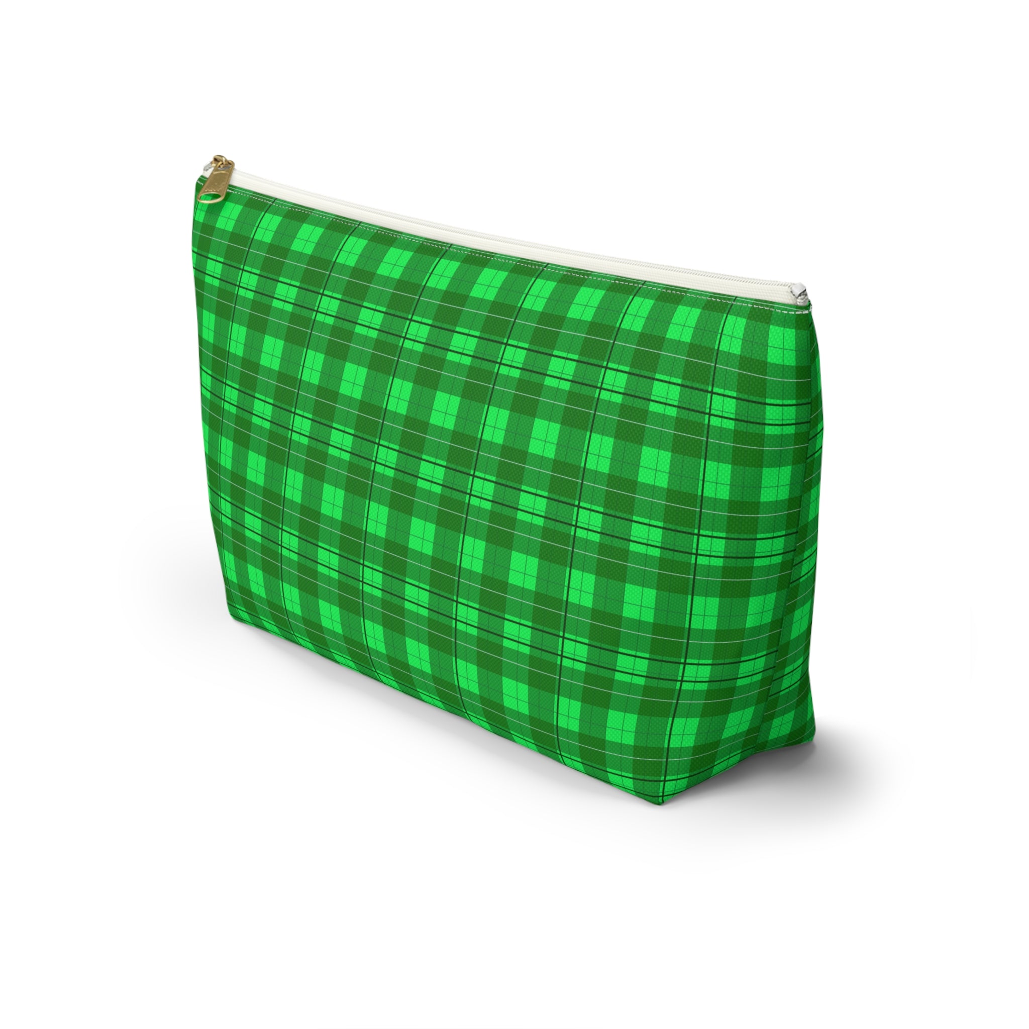 Green Plaid Accessory Pouch — T‑Bottom Travel Cosmetic Bag