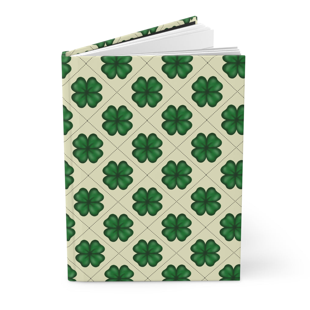 Four-Leaf Clover Pattern Hardcover Journal — St. Patrick’s Day Lucky Shamrock Notebook