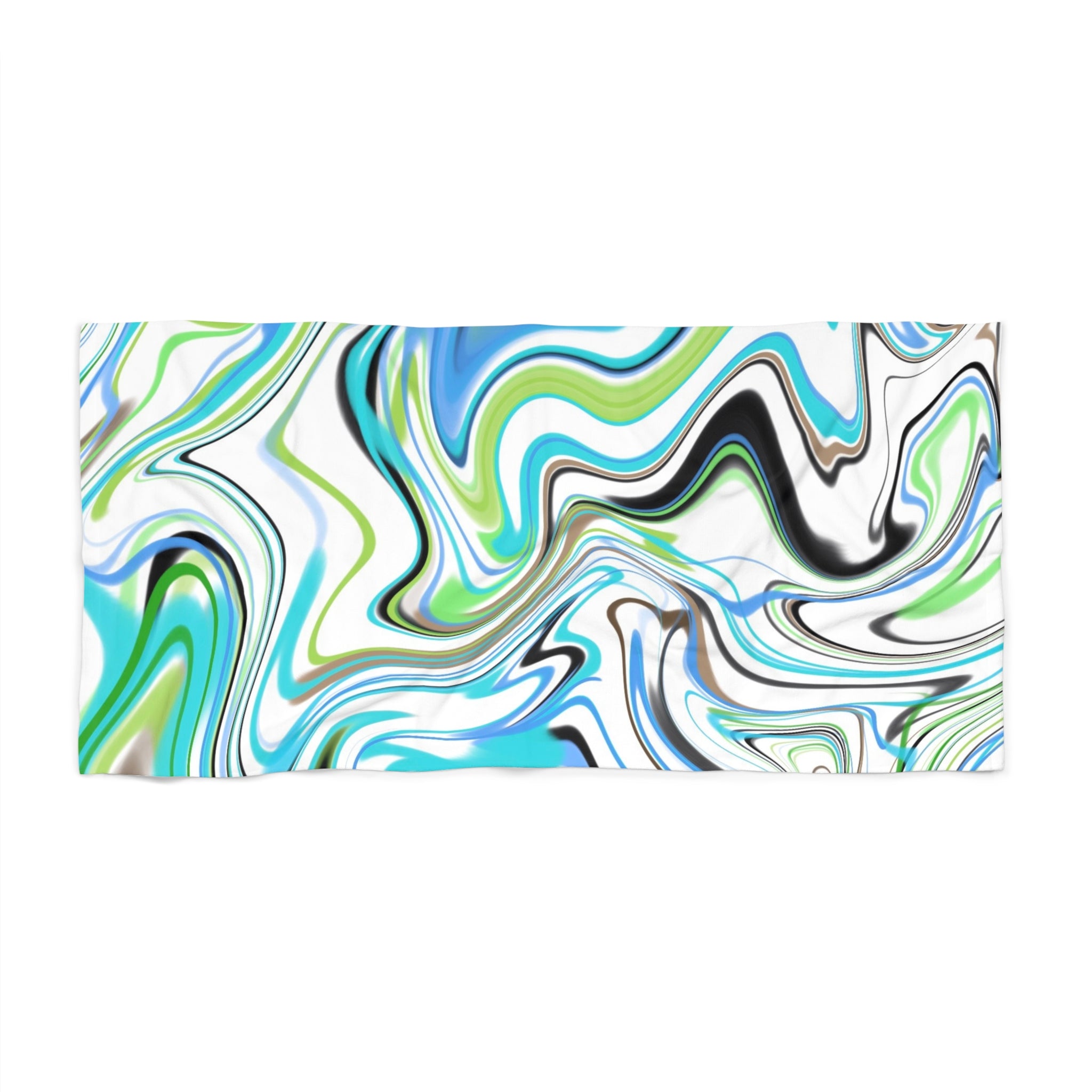 Marbled Aqua Swirl Beach Towel — Vibrant Blue & Green Abstract Print
