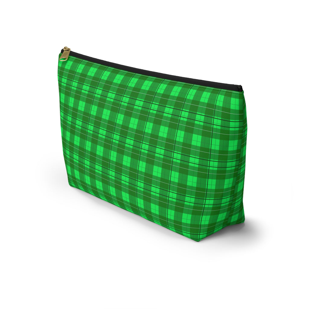 Green Plaid Accessory Pouch — T‑Bottom Travel Cosmetic Bag
