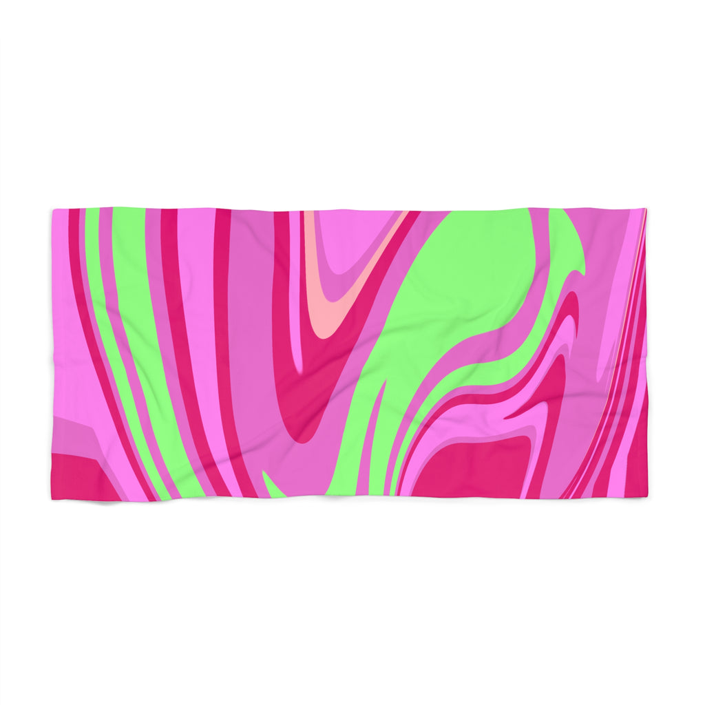 Beach Towel — Retro Pink & Lime Swirl Pattern