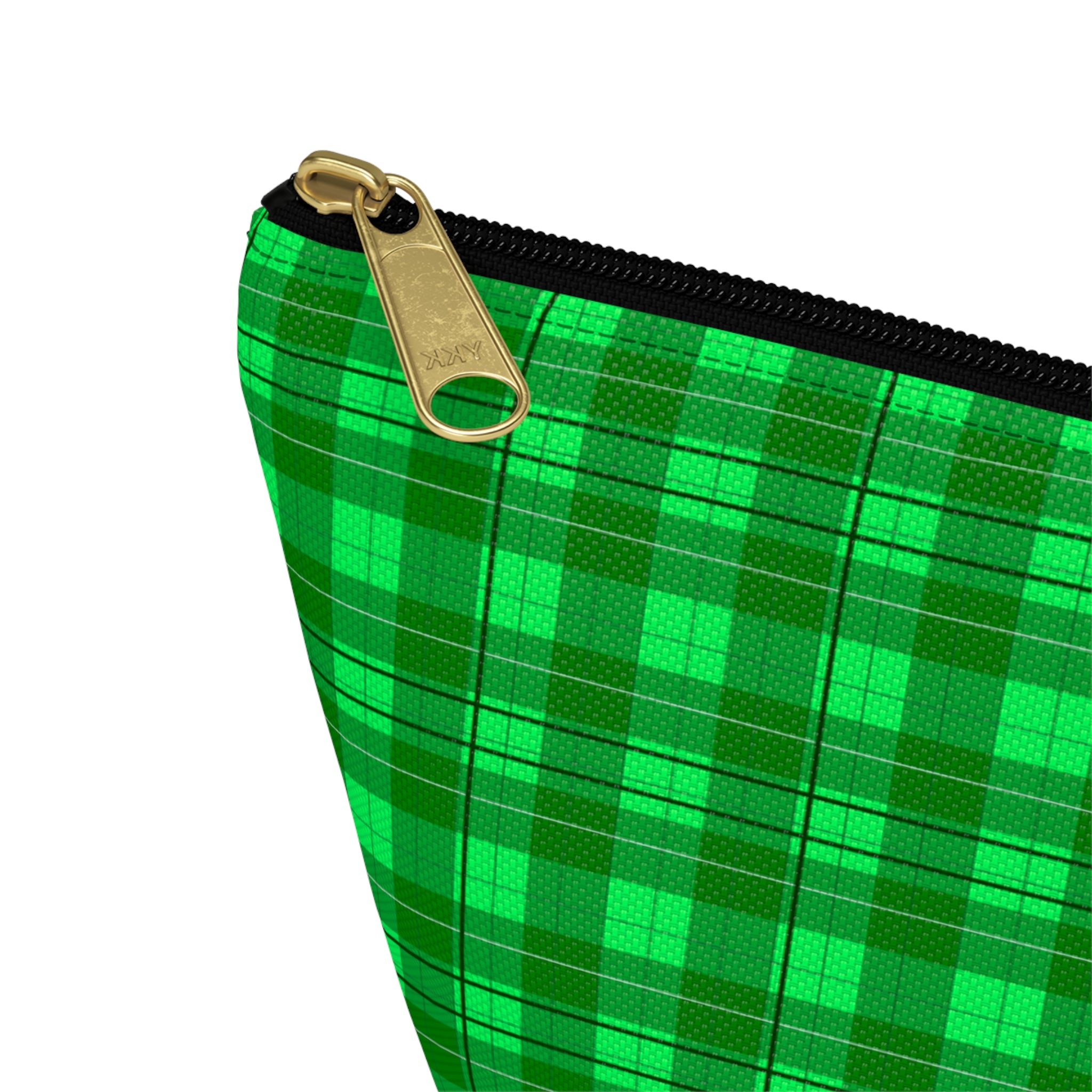 Green Plaid Accessory Pouch — T‑Bottom Travel Cosmetic Bag