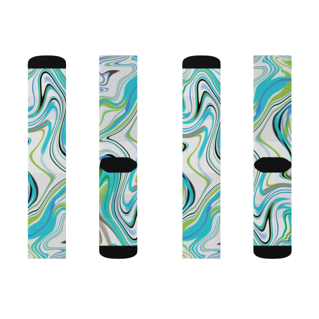Aqua Marble Sublimation Socks — Swirl Pattern Crew Socks