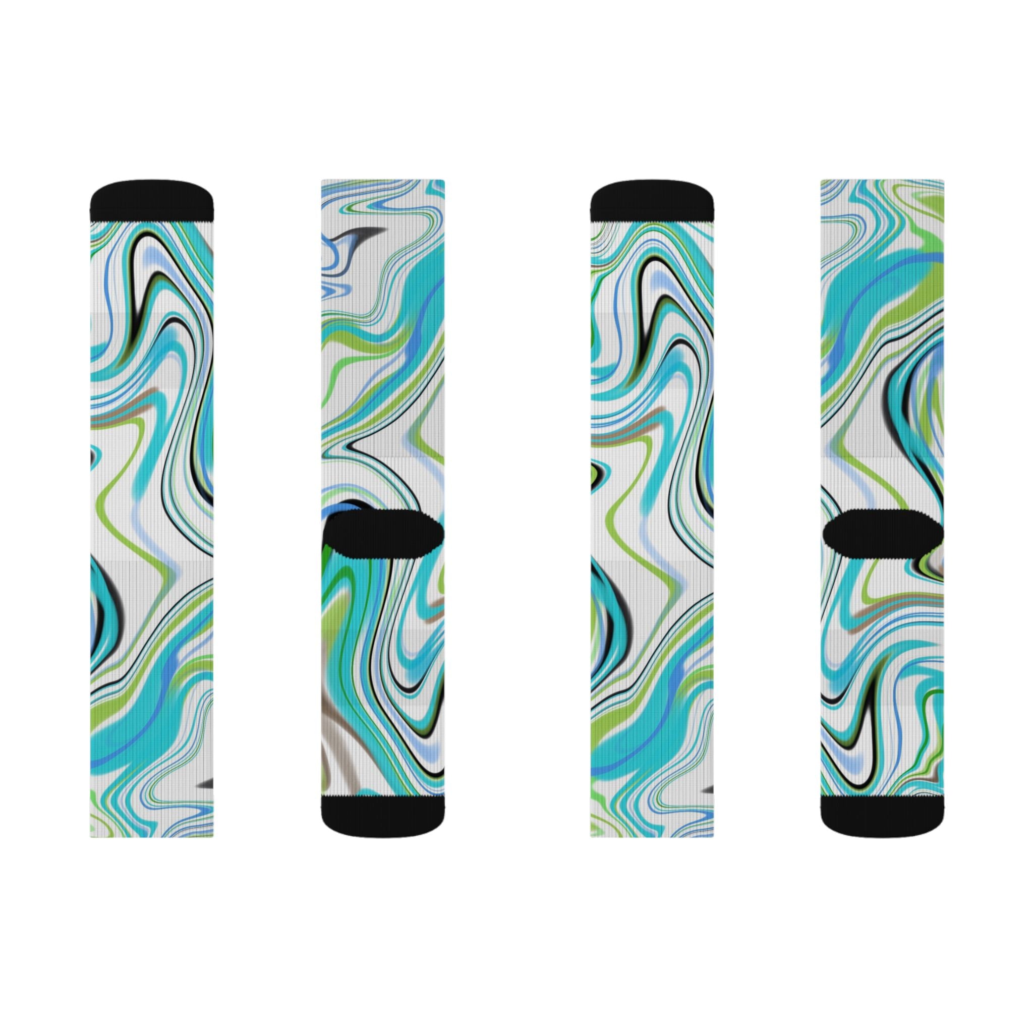 Aqua Marble Sublimation Socks — Swirl Pattern Crew Socks