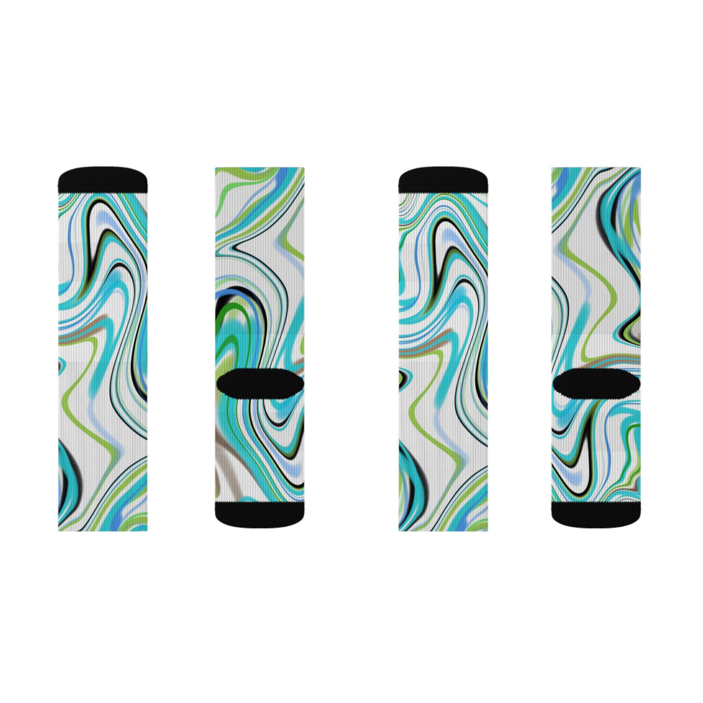Aqua Marble Sublimation Socks — Swirl Pattern Crew Socks
