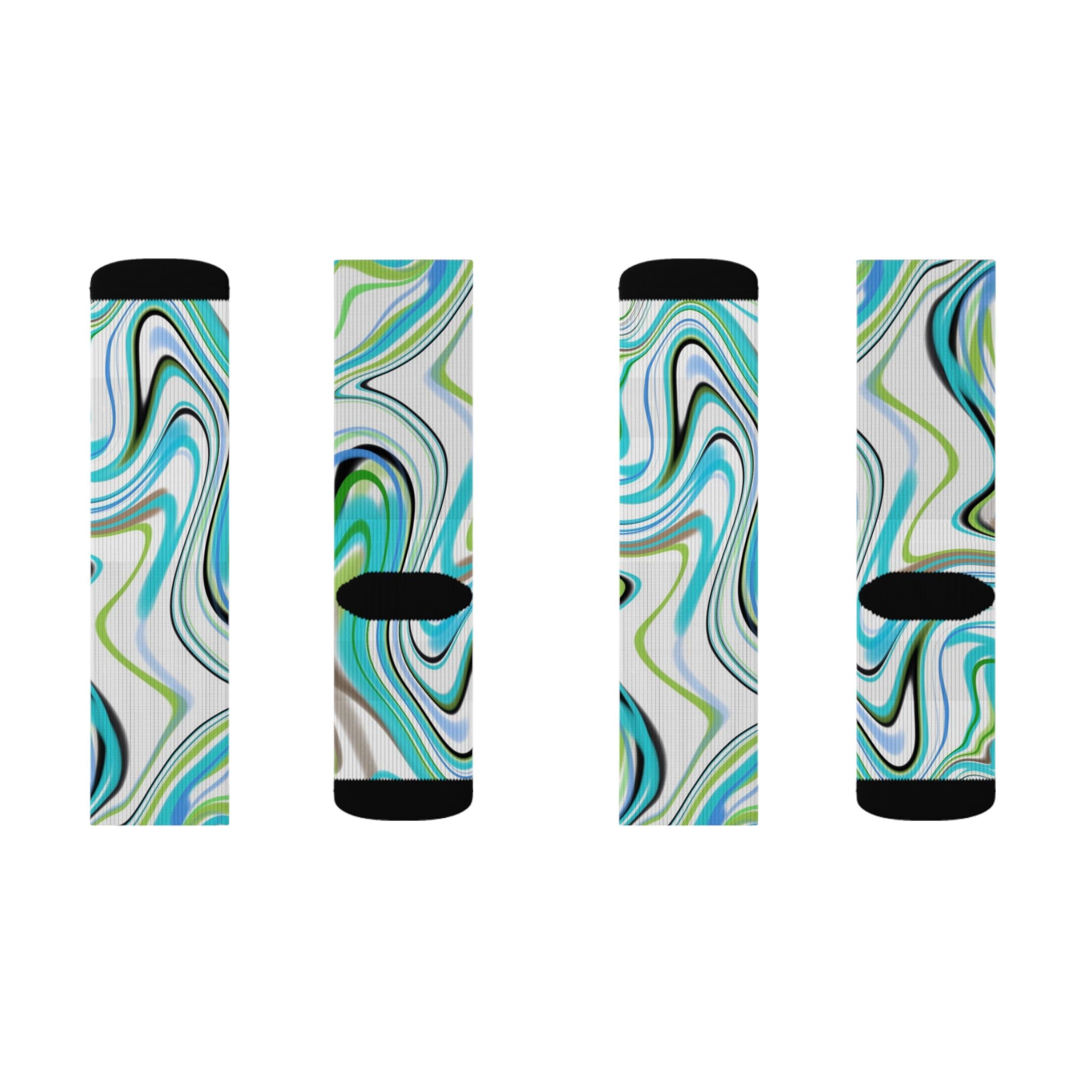Aqua Marble Sublimation Socks — Swirl Pattern Crew Socks
