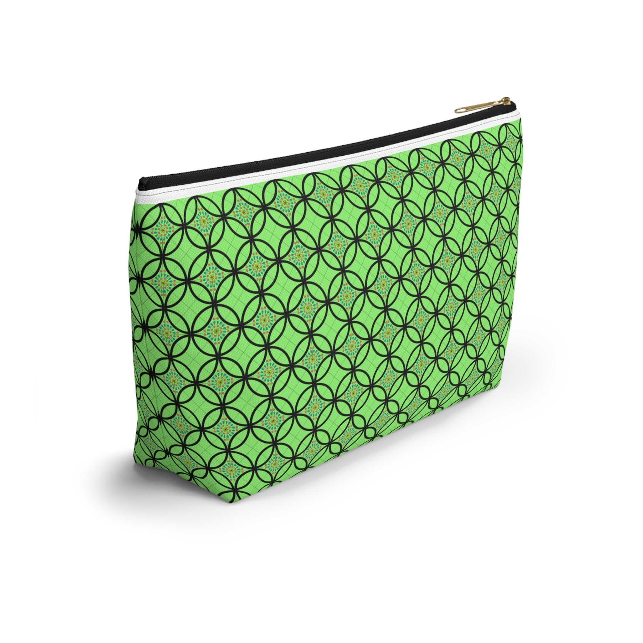 Green Geometric Accessory Pouch — T‑Bottom Makeup Bag