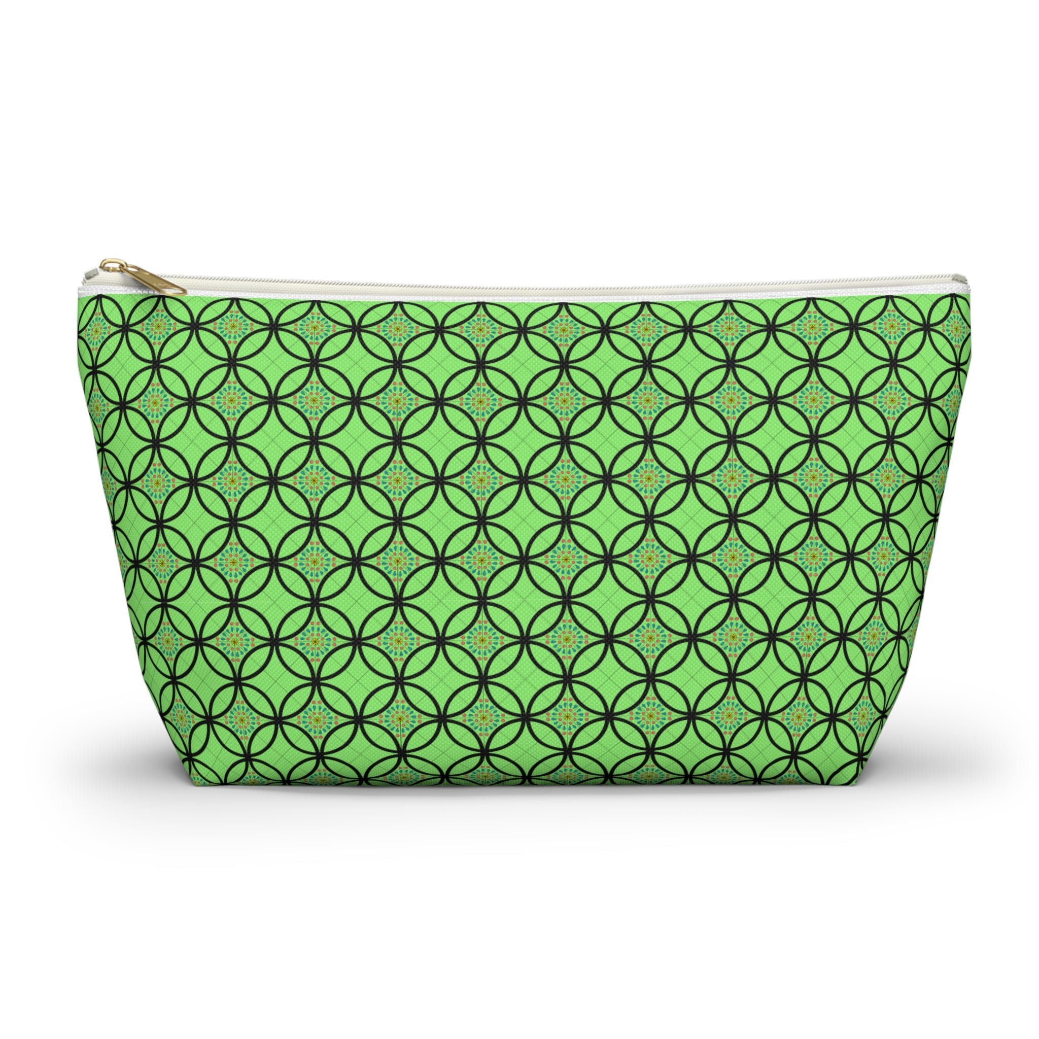 Green Geometric Accessory Pouch — T‑Bottom Makeup Bag