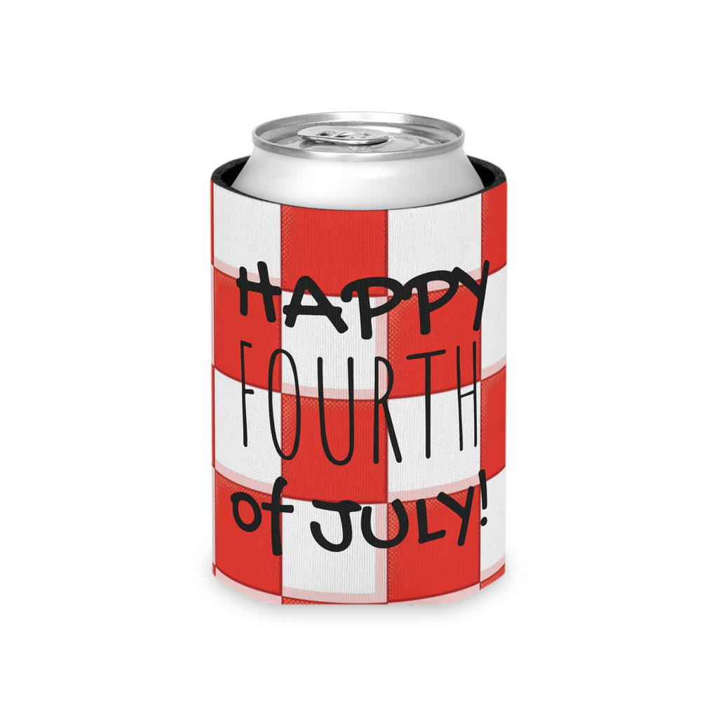 Fourth of July Picnic Can Cooler – "Happy Fourth of July" Beer Can Coozie with Burgers & Hot Dogs