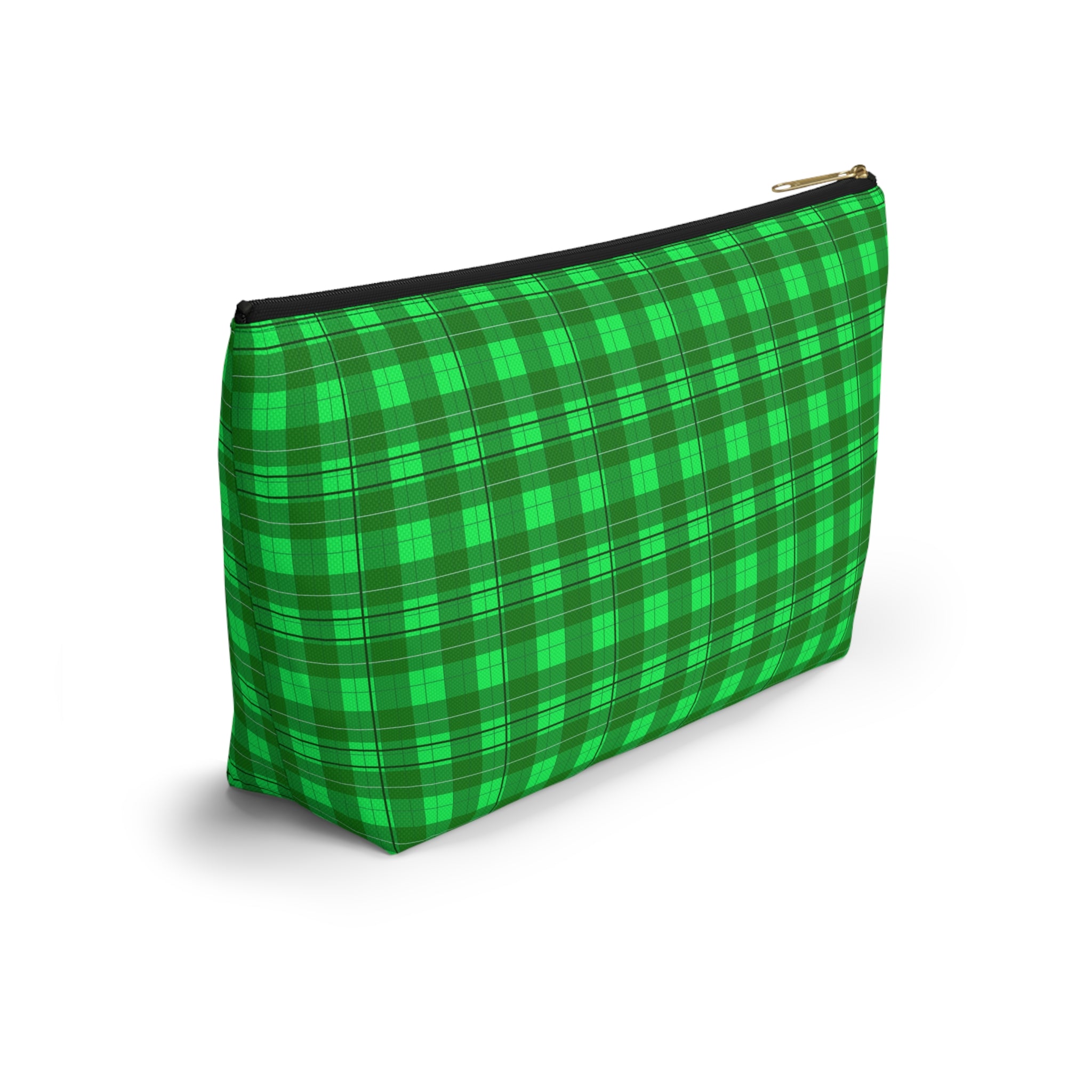 Green Plaid Accessory Pouch — T‑Bottom Travel Cosmetic Bag