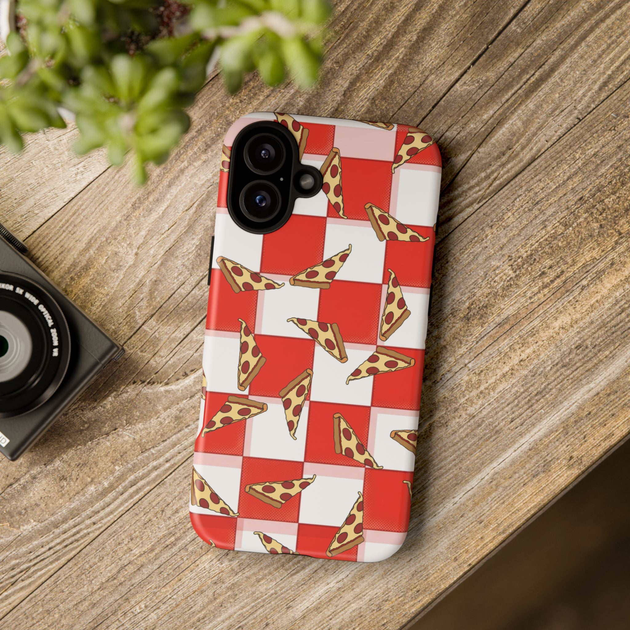 Pizza Pattern Phone Case — Red Picnic Table Pepperoni Design
