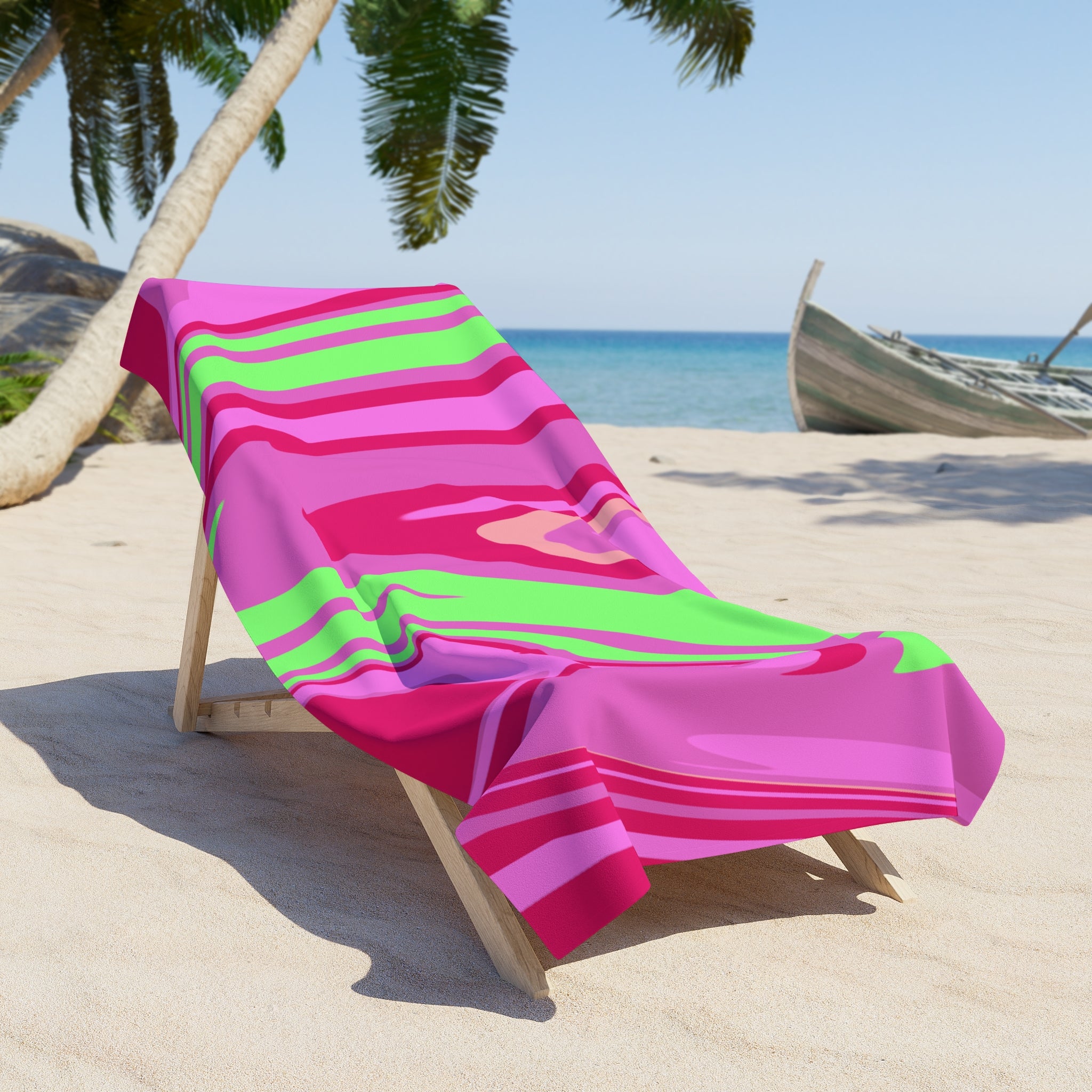Beach Towel — Retro Pink & Lime Swirl Pattern