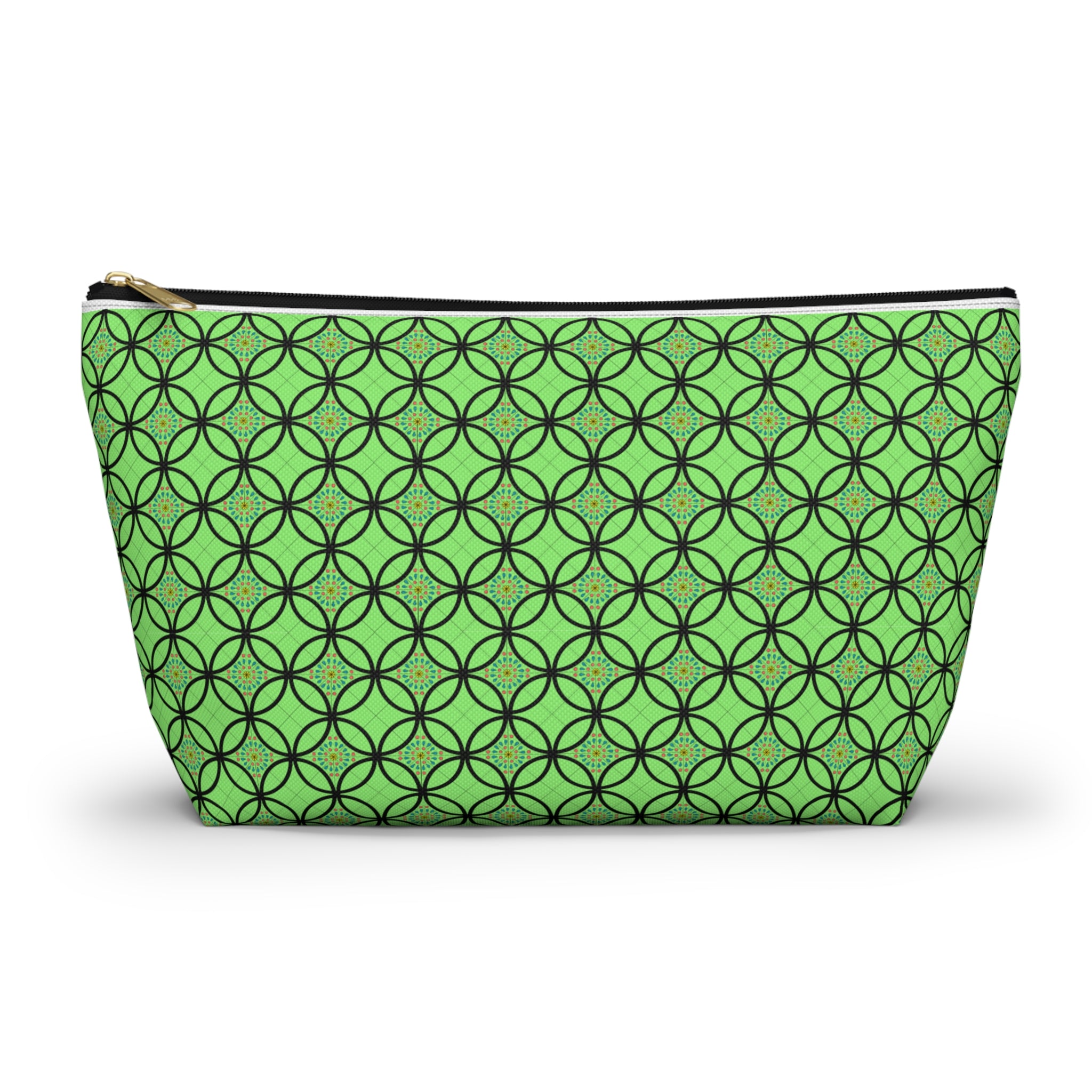 Green Geometric Accessory Pouch — T‑Bottom Makeup Bag