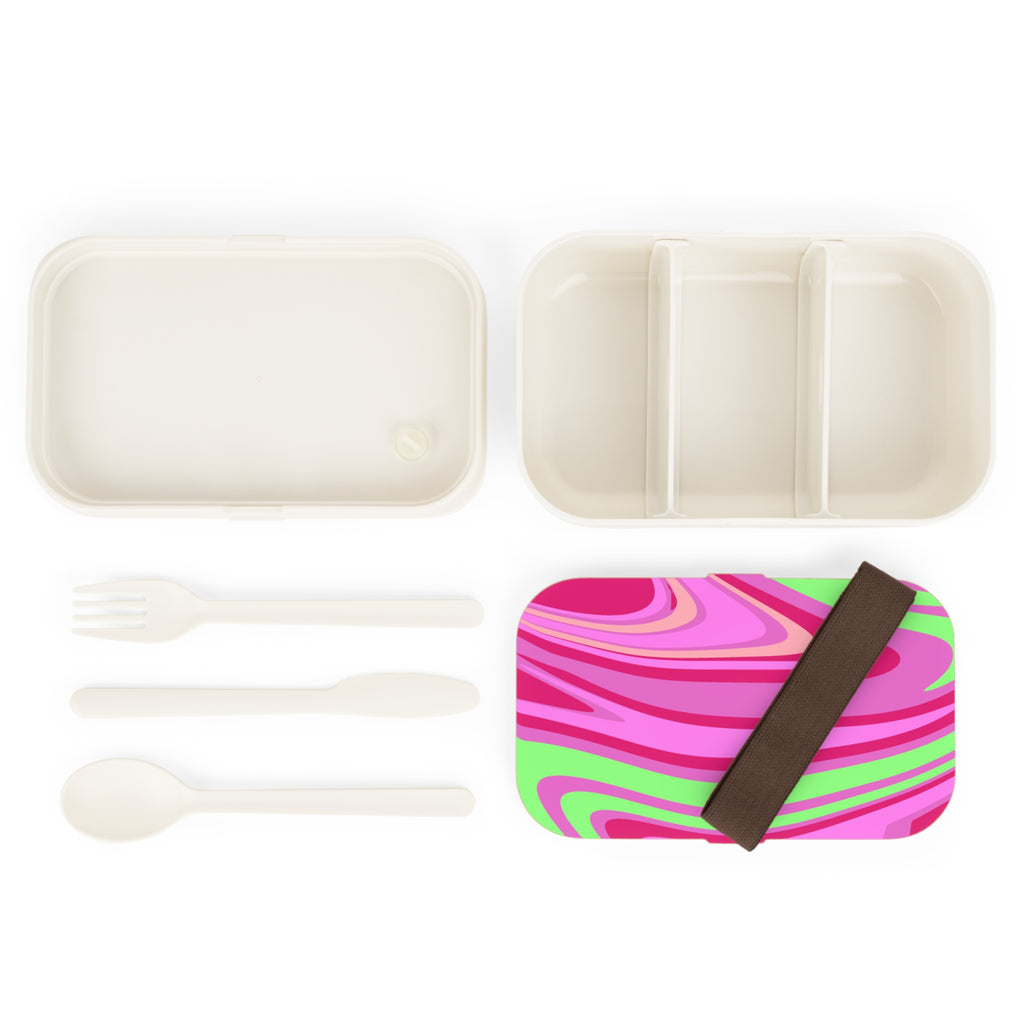 Colorful Swirl Bento Lunch Box – Pink & Lime Retro Marble Design