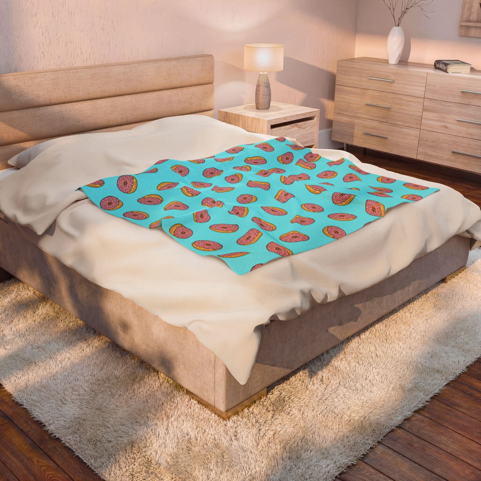 Pink Donut Pattern Velveteen Plush Blanket | Blue Sprinkle Bakery Throw