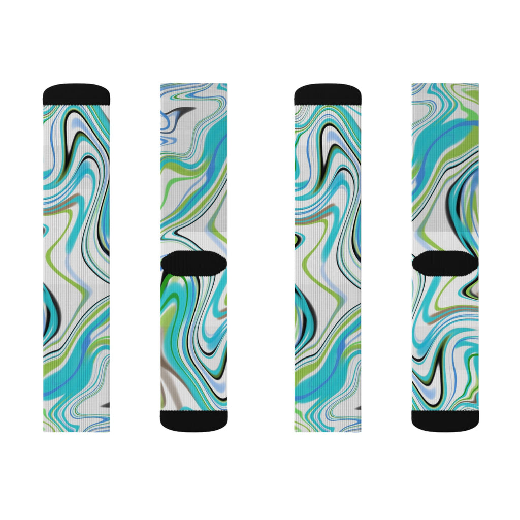 Aqua Marble Sublimation Socks — Swirl Pattern Crew Socks