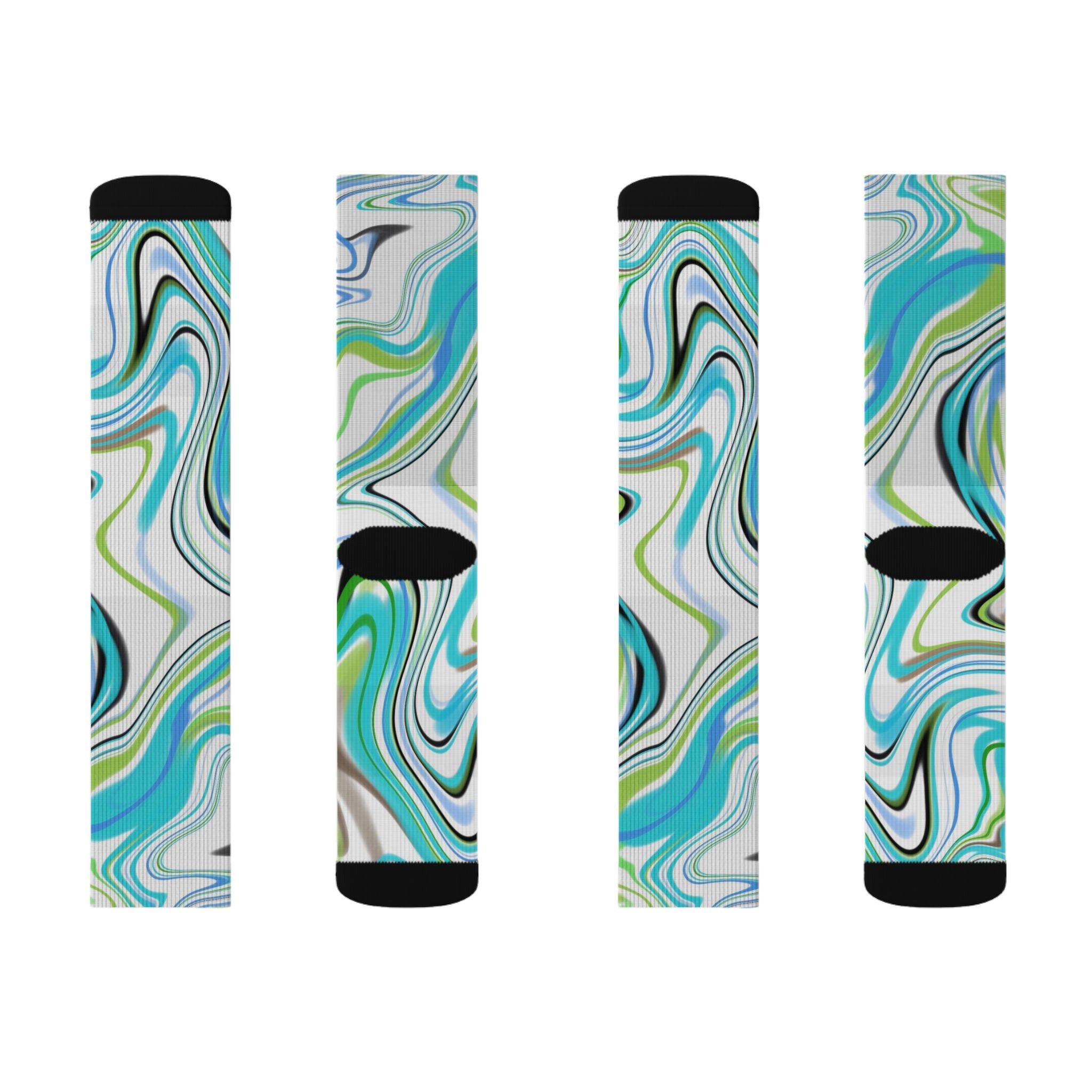 Aqua Marble Sublimation Socks — Swirl Pattern Crew Socks