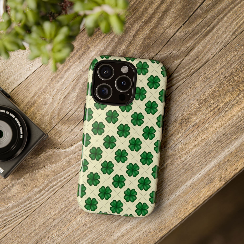 St. Patrick’s Shamrock Tough Phone Case — Green Clover Pattern