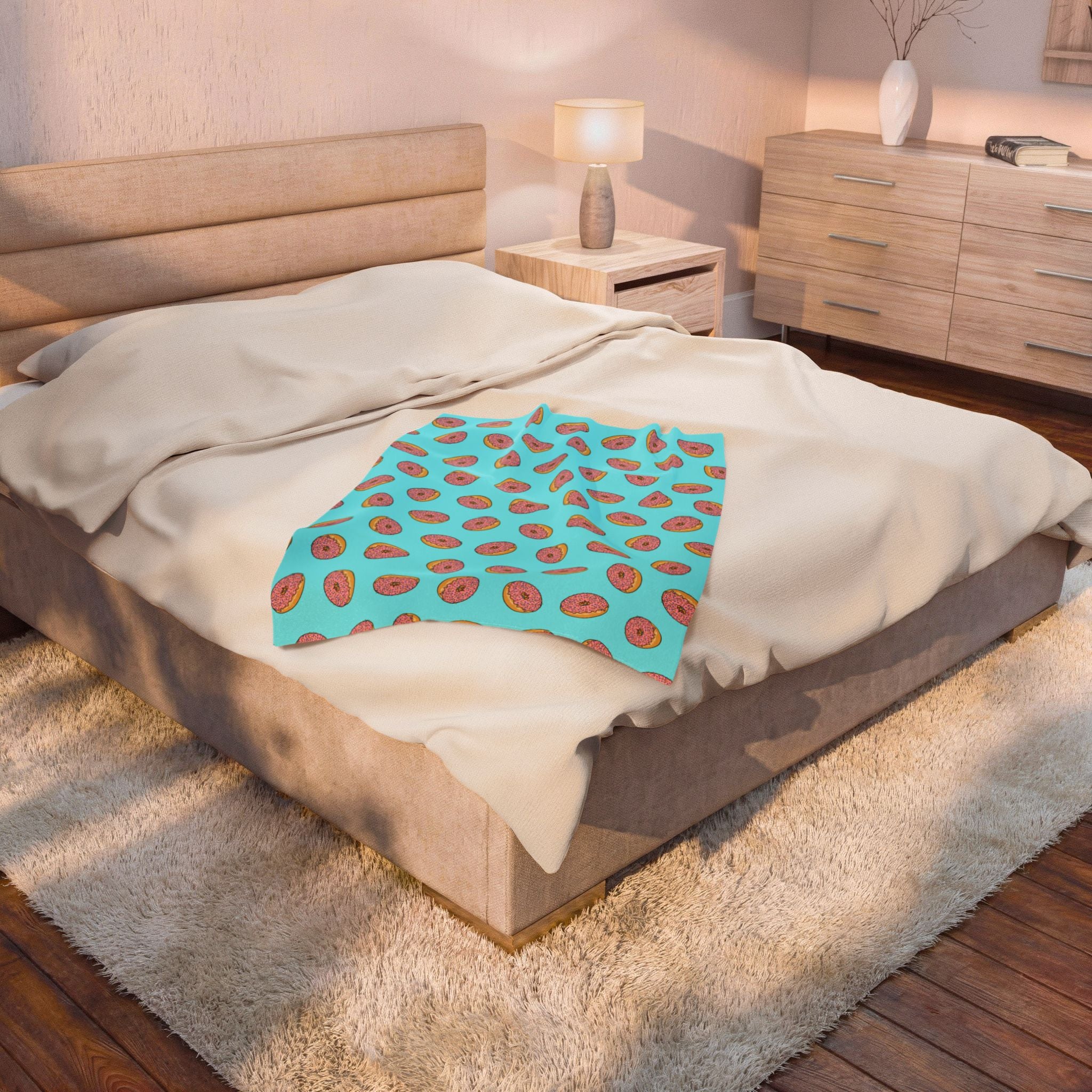 Pink Donut Pattern Velveteen Plush Blanket | Blue Sprinkle Bakery Throw