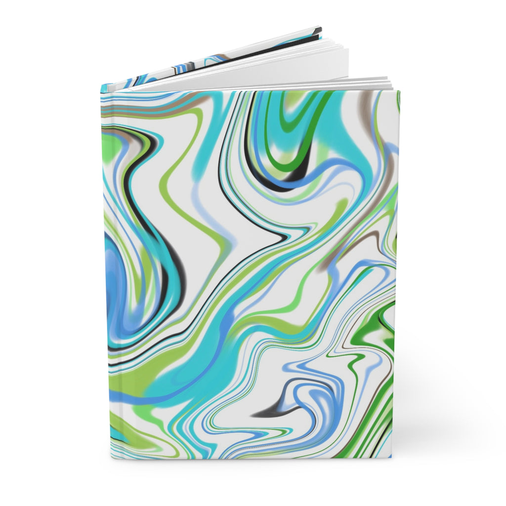 Marbled Aqua & Lime Hardcover Journal — Abstract Swirl Notebook