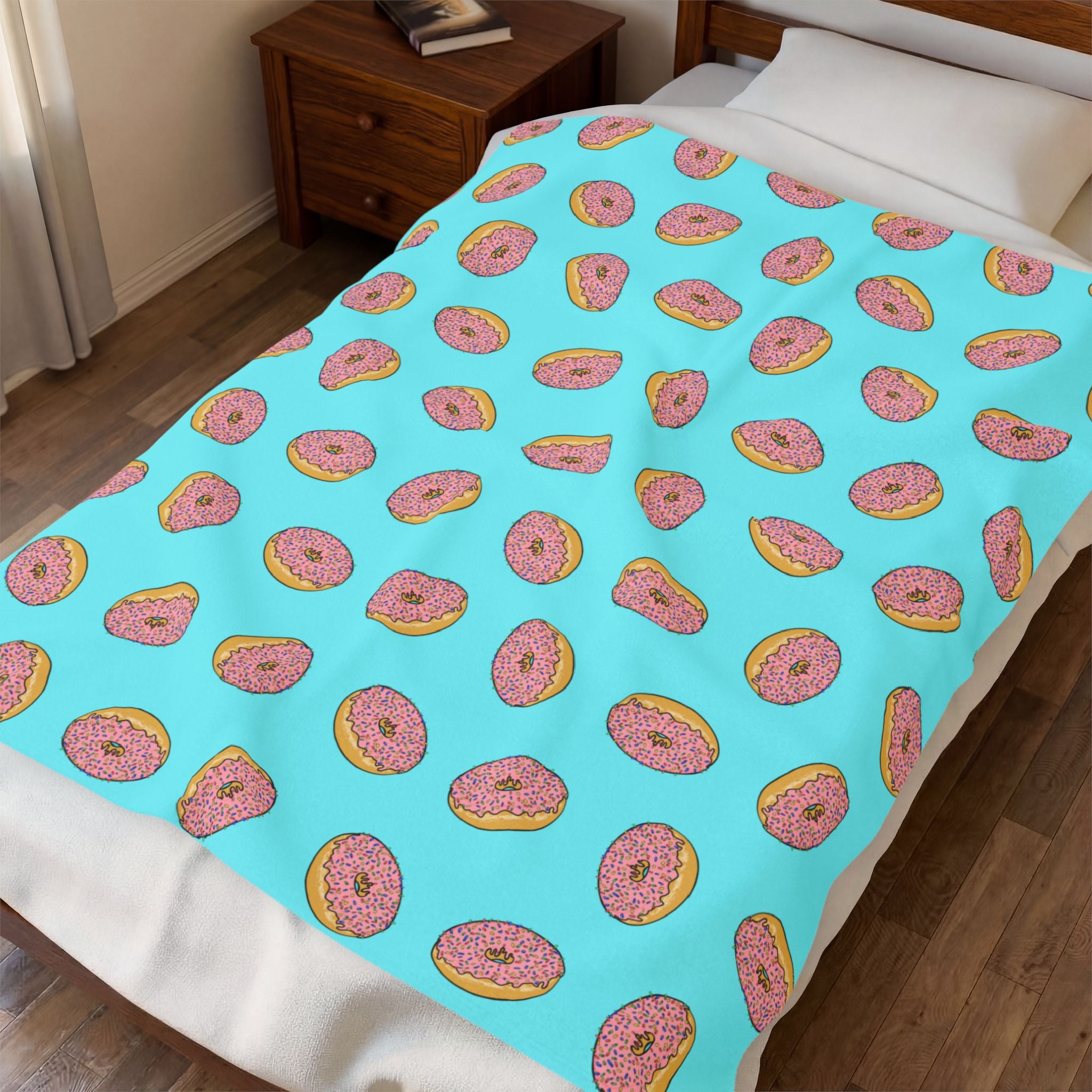 Pink Donut Pattern Velveteen Plush Blanket | Blue Sprinkle Bakery Throw
