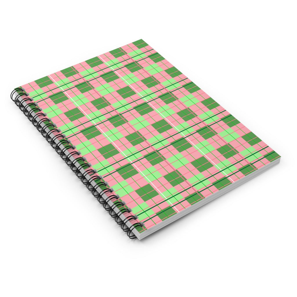 Pink & Green Plaid Spiral Notebook — Ruled Journal for School, Notes & Gifts