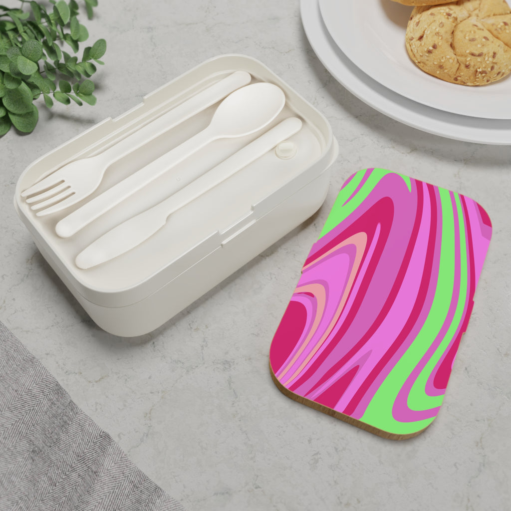 Colorful Swirl Bento Lunch Box – Pink & Lime Retro Marble Design